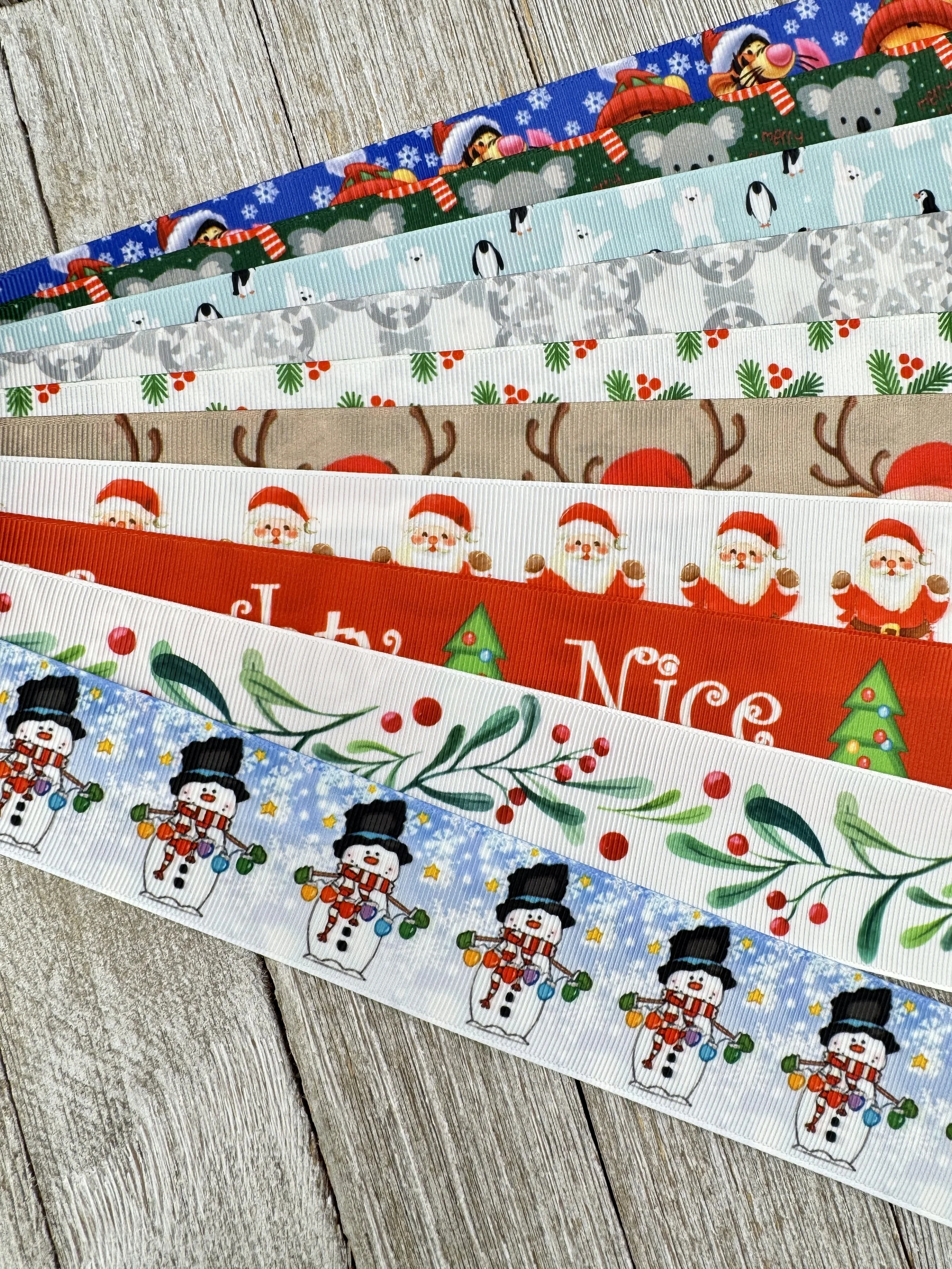 Get Exactly What You See! 10 - 1-Yard Cuts: 1.5" Christmas Ribbon, Winter Holiday Mix Prints Assorted Grosgrain Ribbon Ribbon Bundle