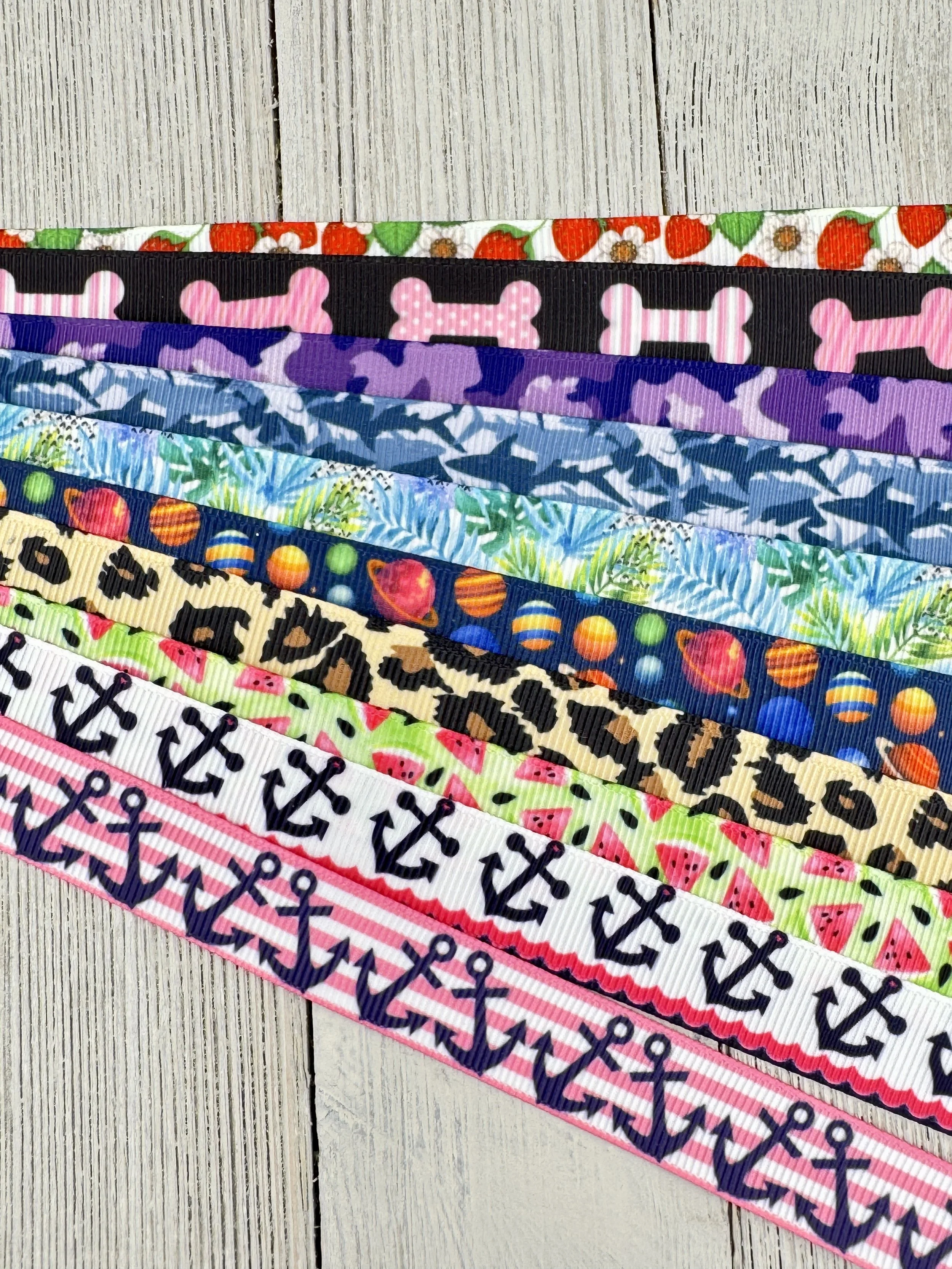 Get Exactly What You See! 10 x 1-Yard Cuts Printed Ribbon: 5/8" Summer Fun, Fruit, Animal, Nautical, Bow, Dog Collar, Luggage Tag, Gift Wrap