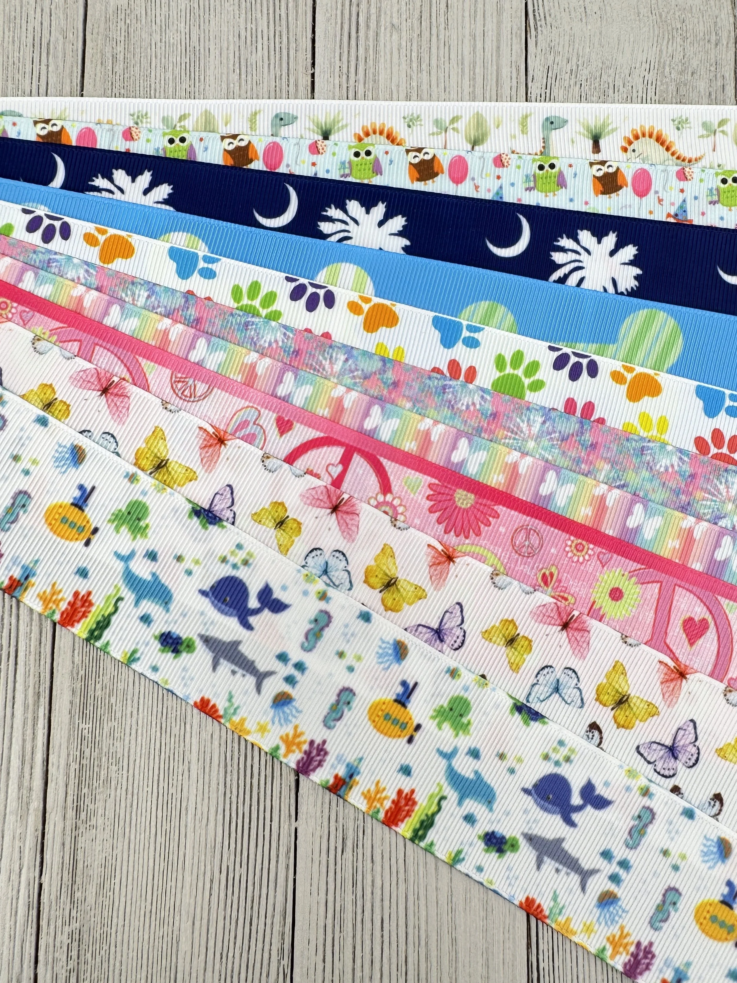 Get Exactly What You See! 10 x 1-Yard Cuts Printed Ribbon: 1.5" Summer Beach, Animal, Food, Hair Bow, Luggage Tag, Wrap, Dog Collar