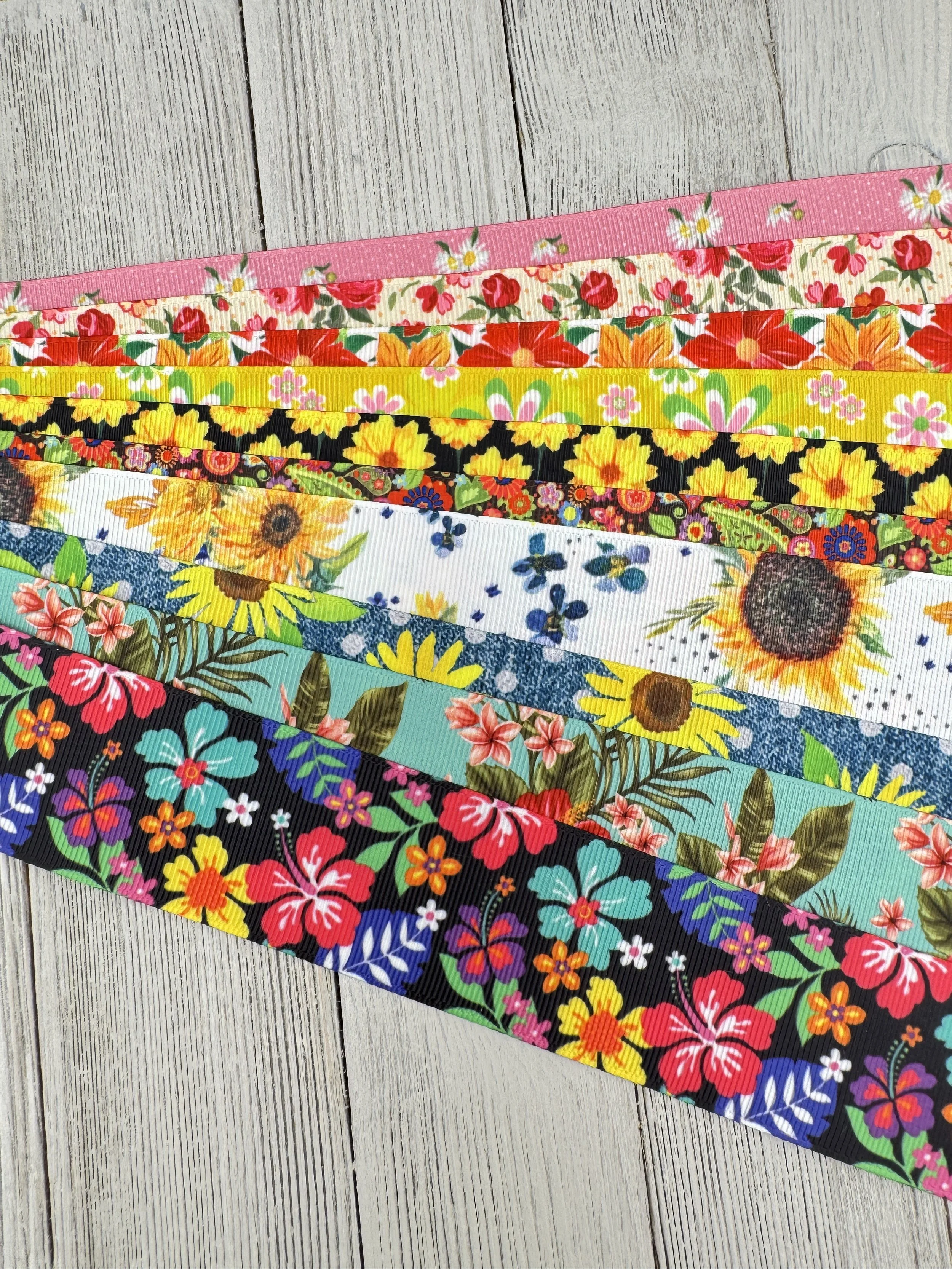 Get Exactly What You See! 10 x 1-Yard Cuts Printed Ribbon: 1.5" Flower, Floral Craft, Hair Bow, Luggage Tag, Wrap