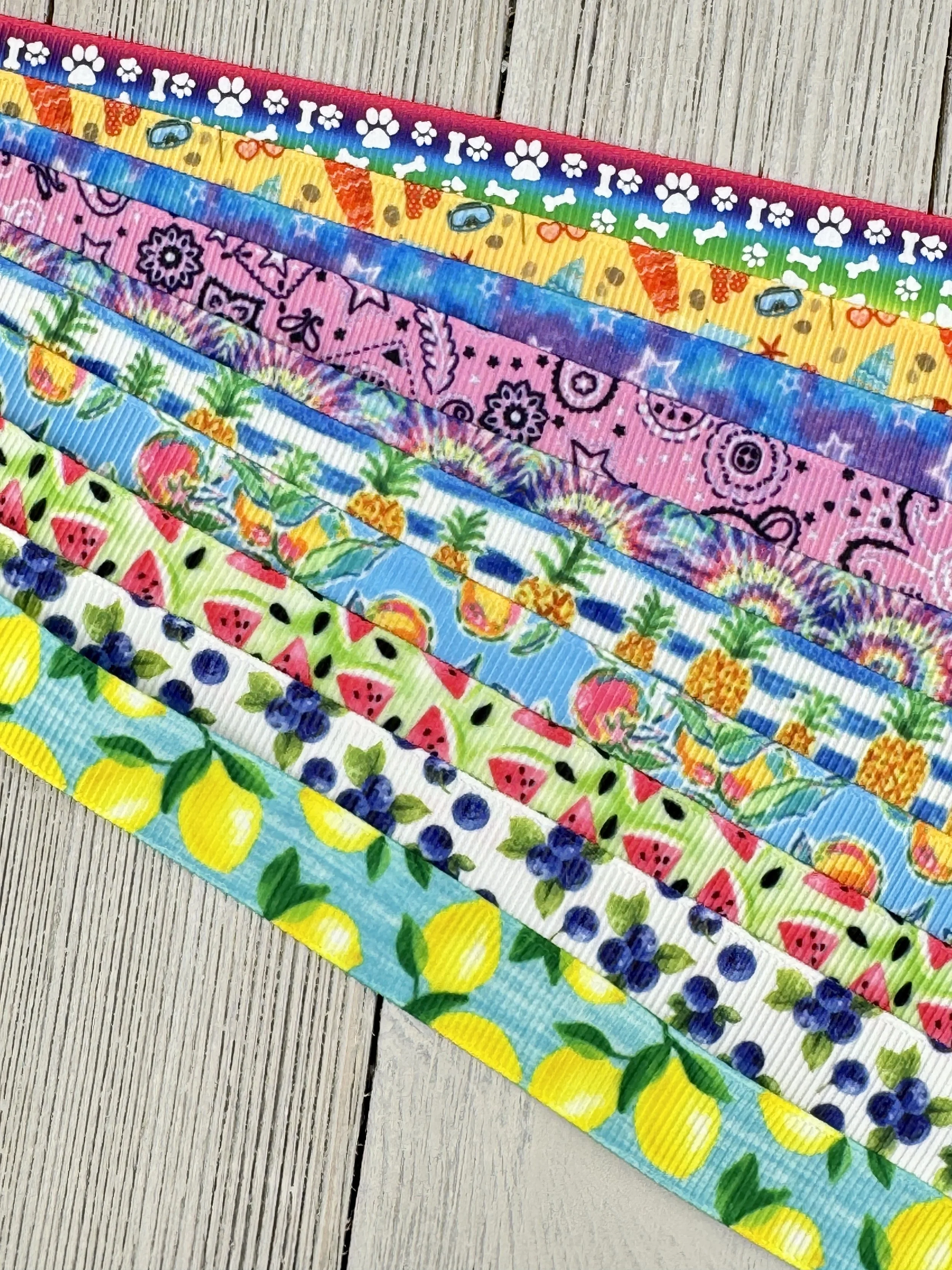 Get Exactly What You See! 10 x 1-Yard Cuts Printed Ribbon: 5/8" Summer Fun, Fruit, Animal, Nautical, Bow, Dog Collar, Luggage Tag, Gift Wrap