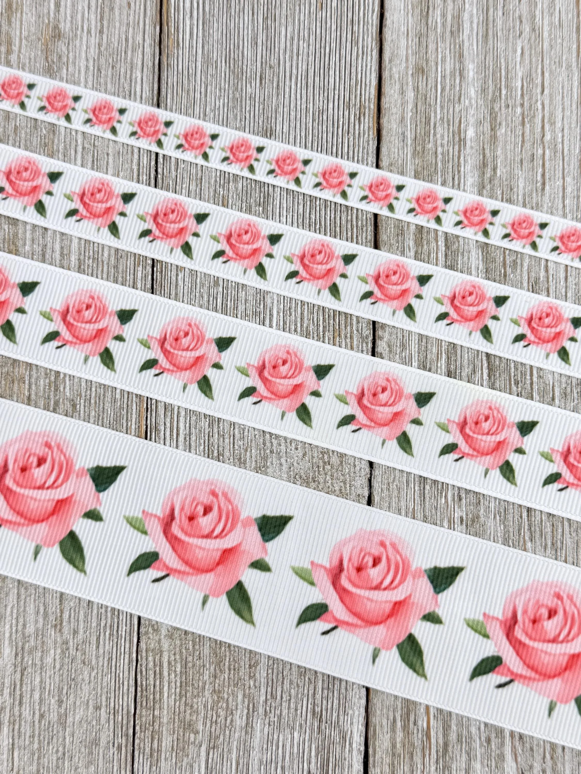 Pink Roses & Green Leaves Printed Grosgrain Ribbon -  3/8", 5/8", 7/8", 1.5", Sew, Craft, Wedding Shower, Luggage Tag - Bow - Gift Wrap (Copy)