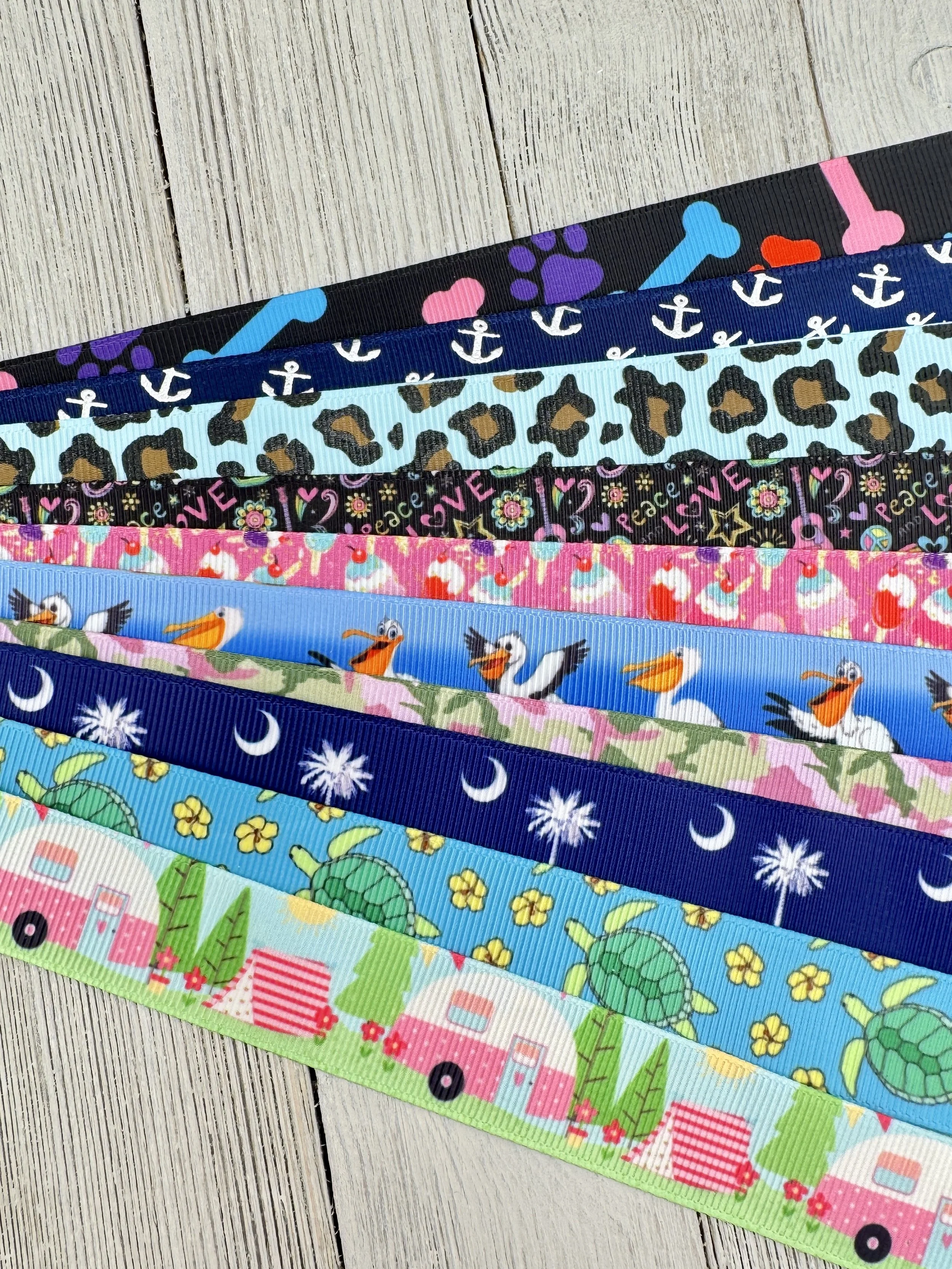 Get Exactly What You See! 10 x 1-Yard Cuts Grosgrain Printed Ribbon:  7/8", Summer Fun, Fruit, Animal Print, Luggage Tag, Dog Collar
