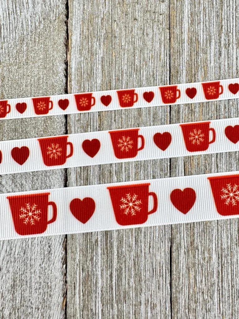 Red Cocoa Coffee Mug Snowflakes & Red Hearts: 3/8", 5/8", 7/8", Craft, Bow, Gift Wrap