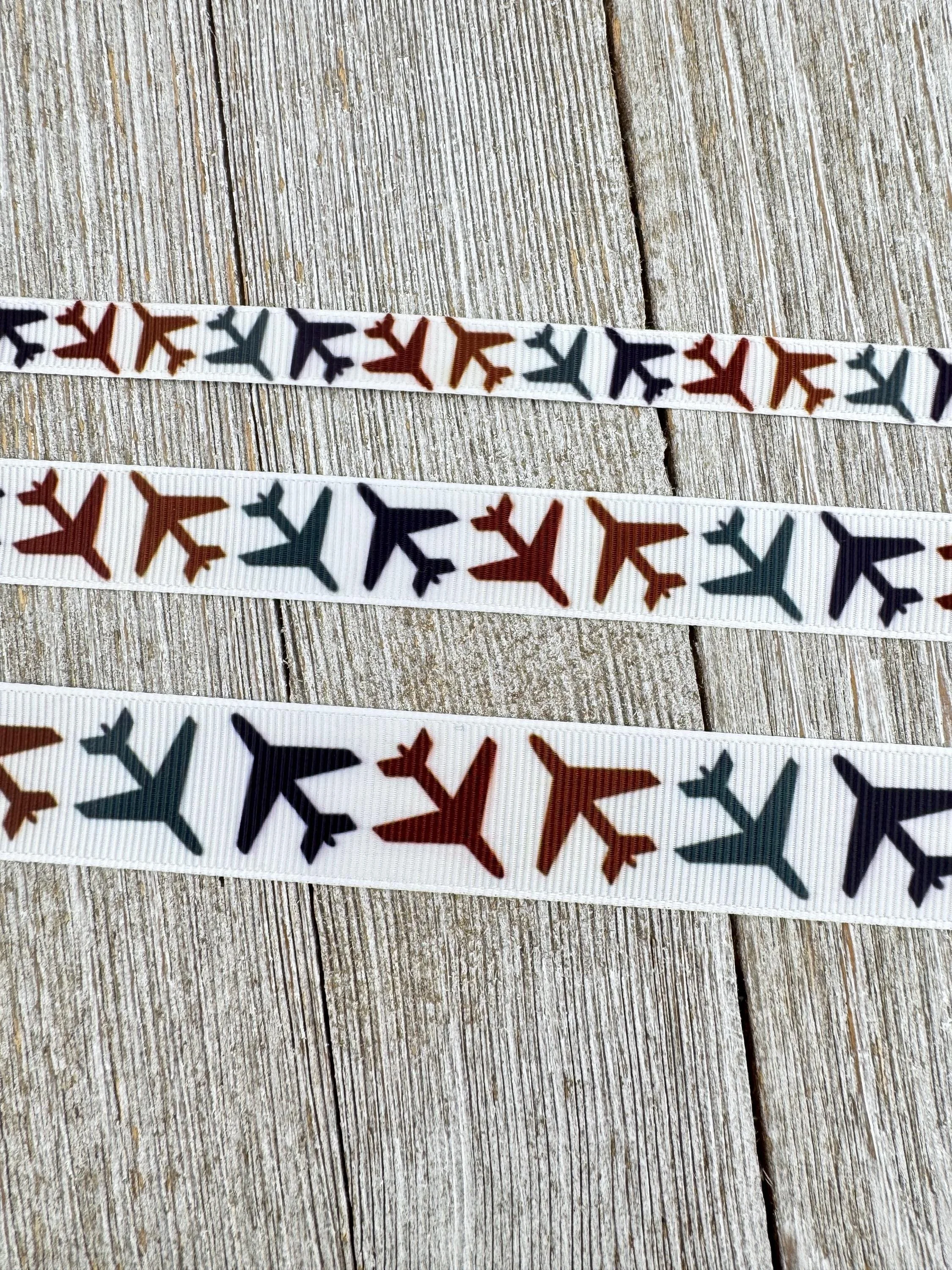 Neutral Colors Airplanes And Grosgrain Ribbon - 3/8" - 5/8" - 7/8" - Sew - Craft Ribbon -  - Luggage Tag - Party - Gift Wrap - Cake Band