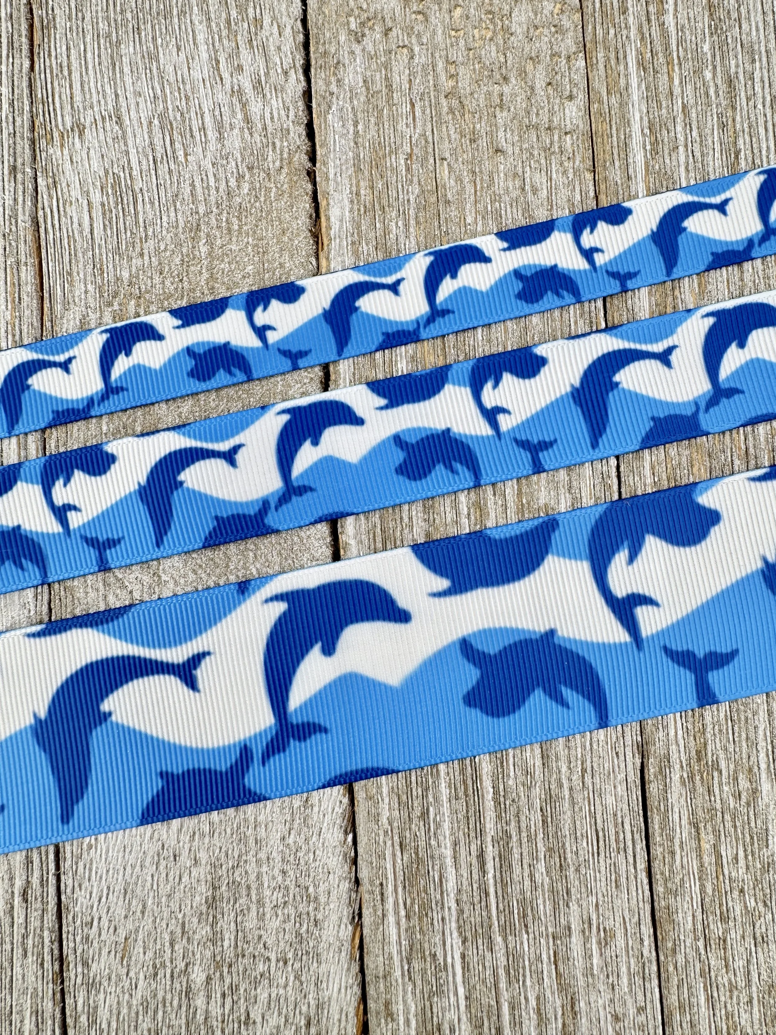 Dancing Dolphin Ocean Sea Life Grosgrain Printed Ribbon - 5/8" - 7/8" - 1.5" - Craft Supplies- Luggage Tag - Cheer Bow - Bow - Dog Collar