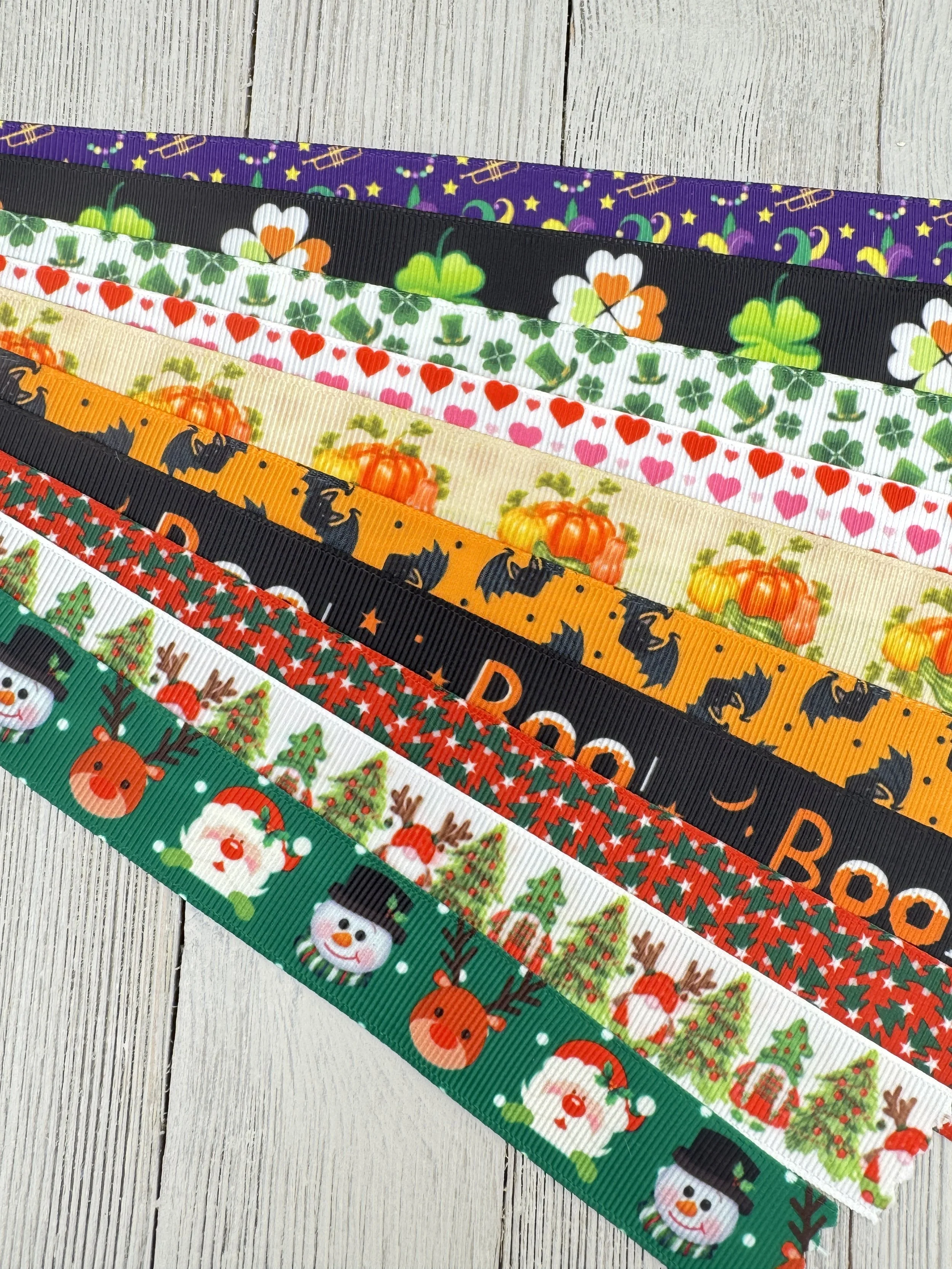 Get Exactly What You See! 10 x 1-Yard Cuts Printed Ribbon: 7/8", Holiday Mix, Hair Bow, Dog Collar, Luggage Tags, Gift Wrap, Kids Crafts