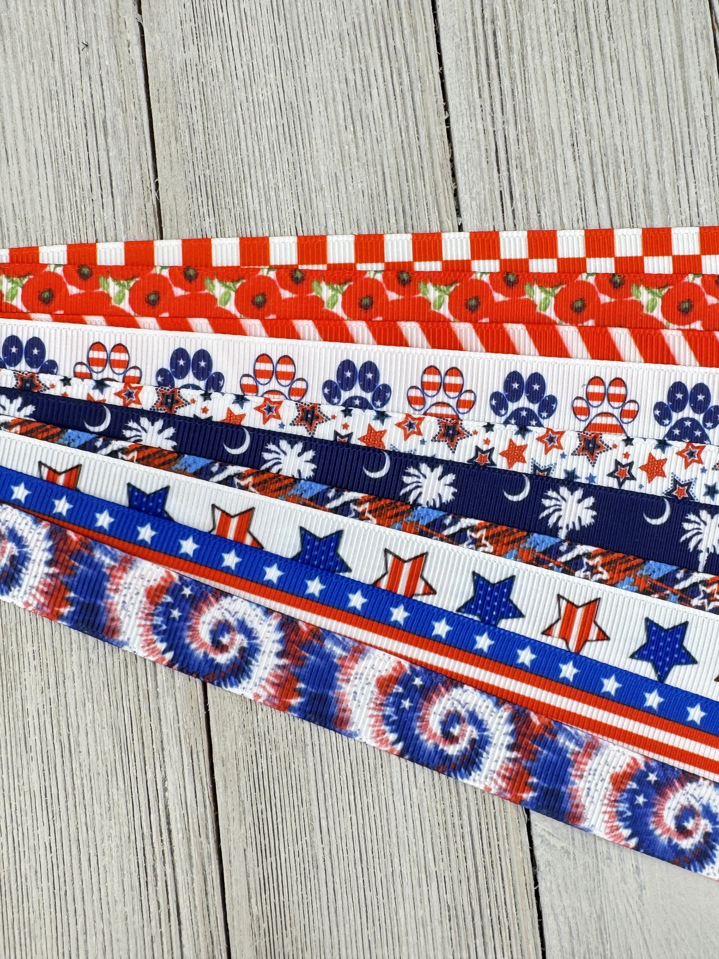 Get Exactly What You See! 10 x 1-Yard Cuts Assorted Grosgrain Printed Ribbon: 5/8", Patriotic Holiday, Luggage Tag, Hair Bow, Gift Wrap