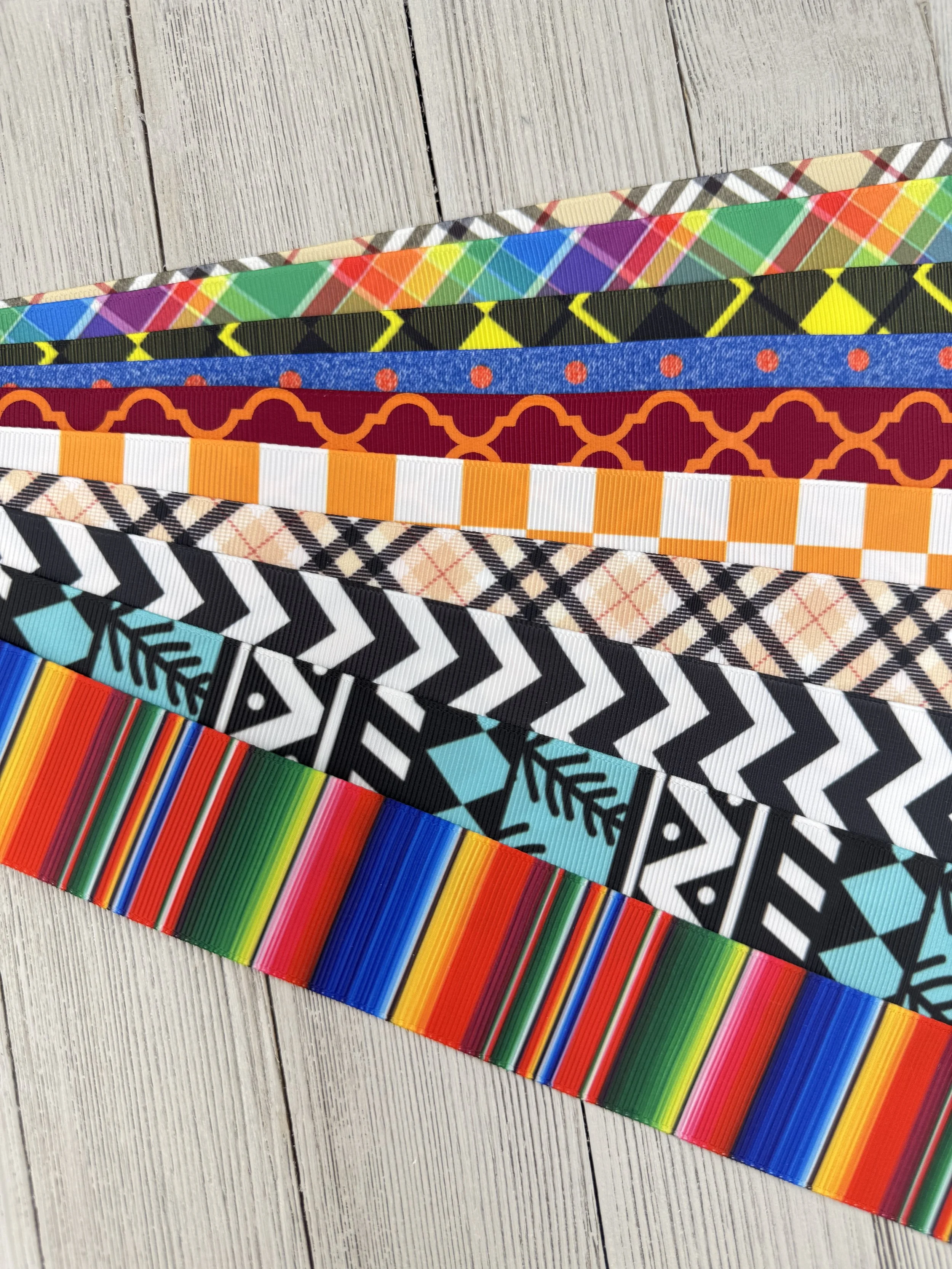 Get Exactly What You See! 10 - 1-Yard Cuts: 1.5" Plaid and Stripe Theme Assorted Grosgrain Printed Ribbon - Luggage Tag -  Hair Bow - Wrap