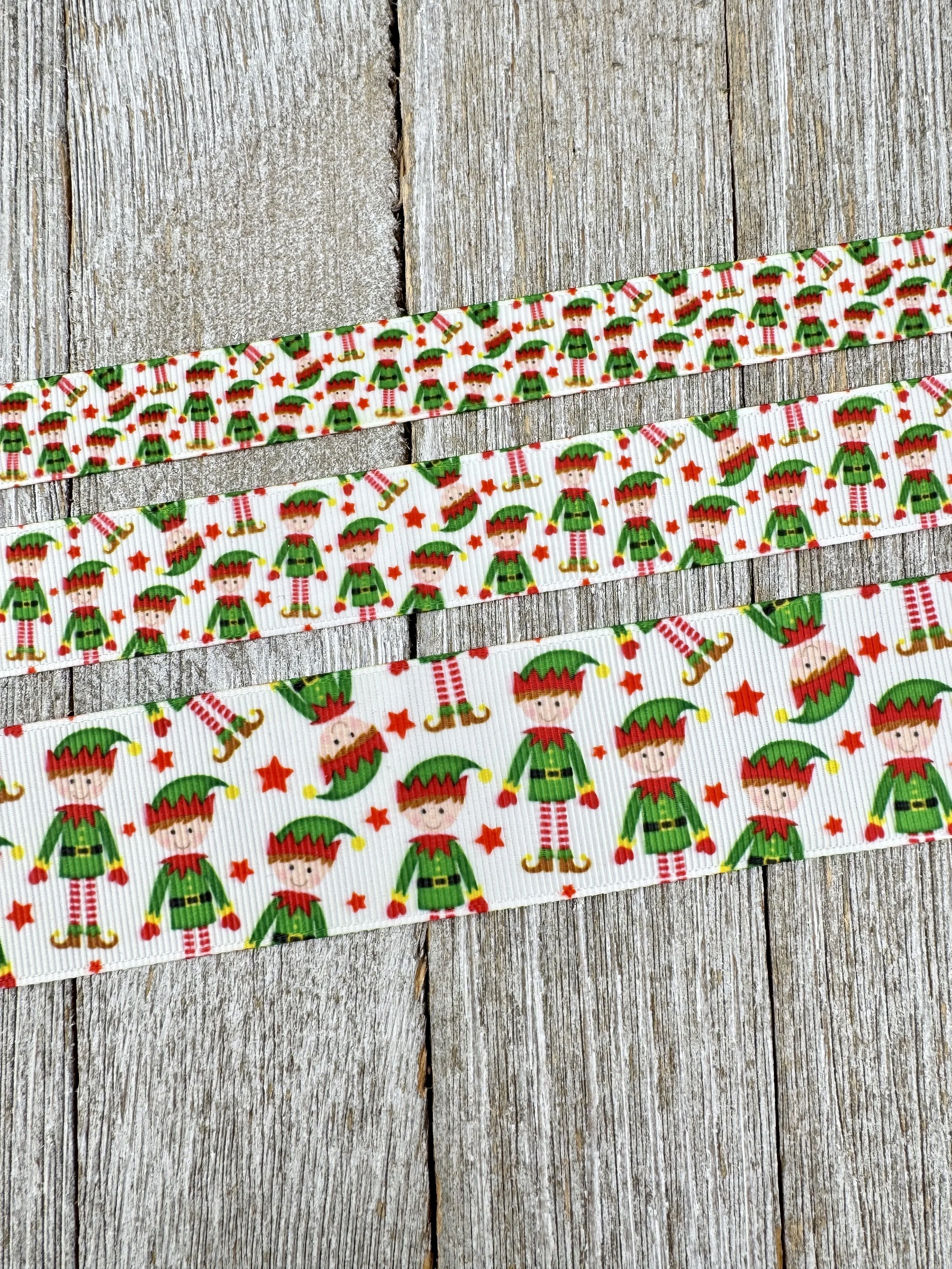 Holiday Elf Elves Santa's Helpers Printed Grosgrain Ribbon - 5/8" - 7/8 - 1.5" - Sew - Craft - Decor - Hair Bow - Gift Wrap - Party Favors
