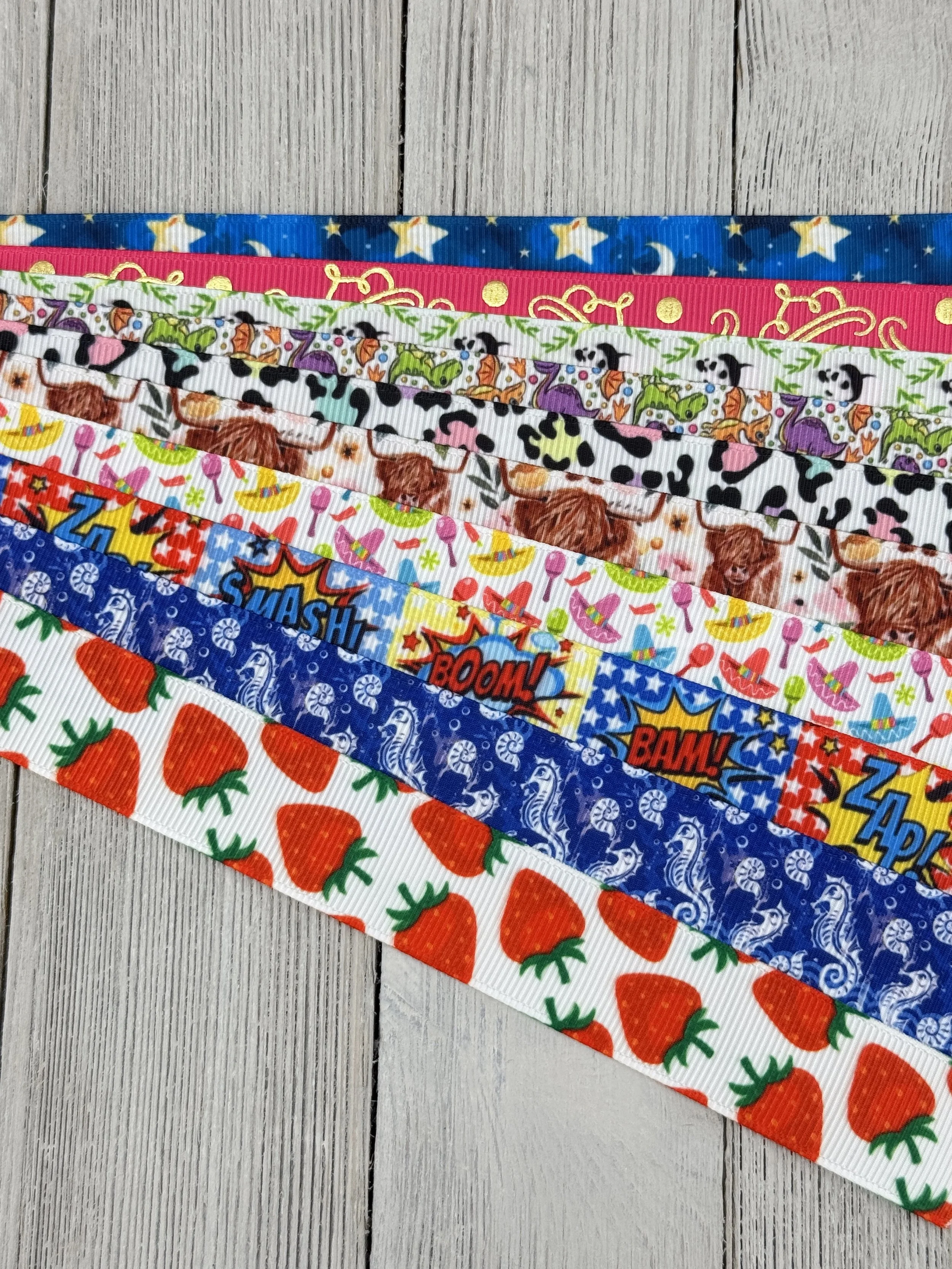 Get Exactly What You See! 10 - 1-Yard Cuts Printed Ribbon: 7/8” Summer Mix Animal Print - Dog Collar - Luggage Tag - Gift Wrap - Hair Bow