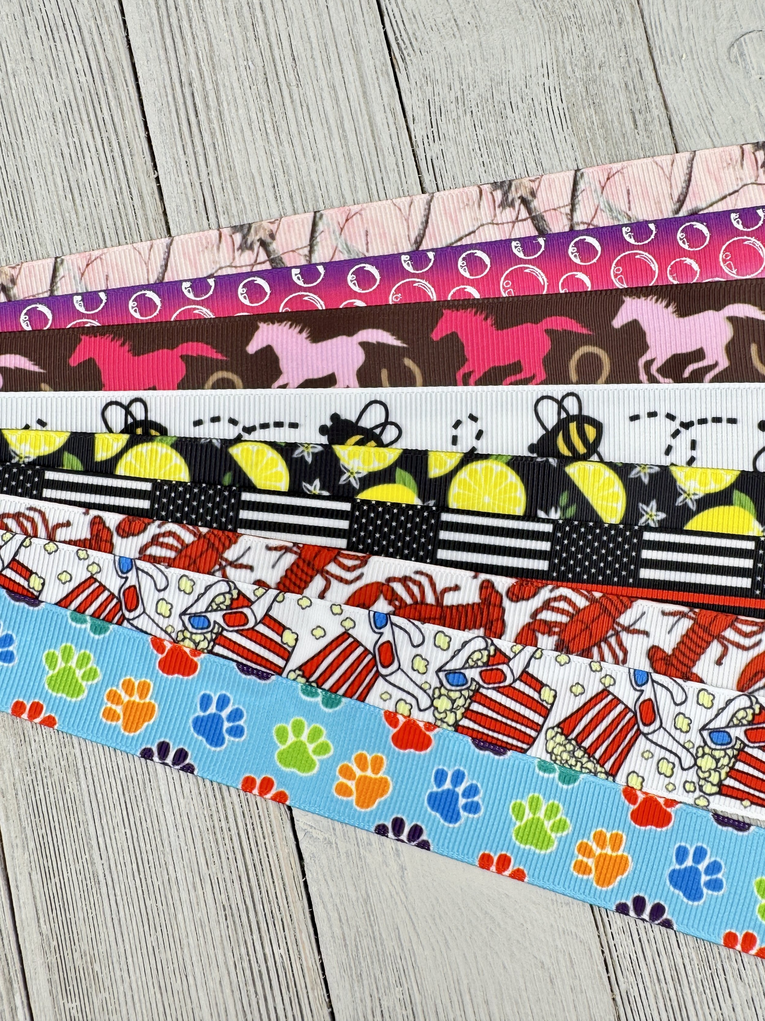 Get Exactly What You See! 10 - 1-Yard Cuts of 7/8" Summer Fun Prints Assorted Grosgrain Ribbon Decor Party Bow Scrapbook Cart Sew