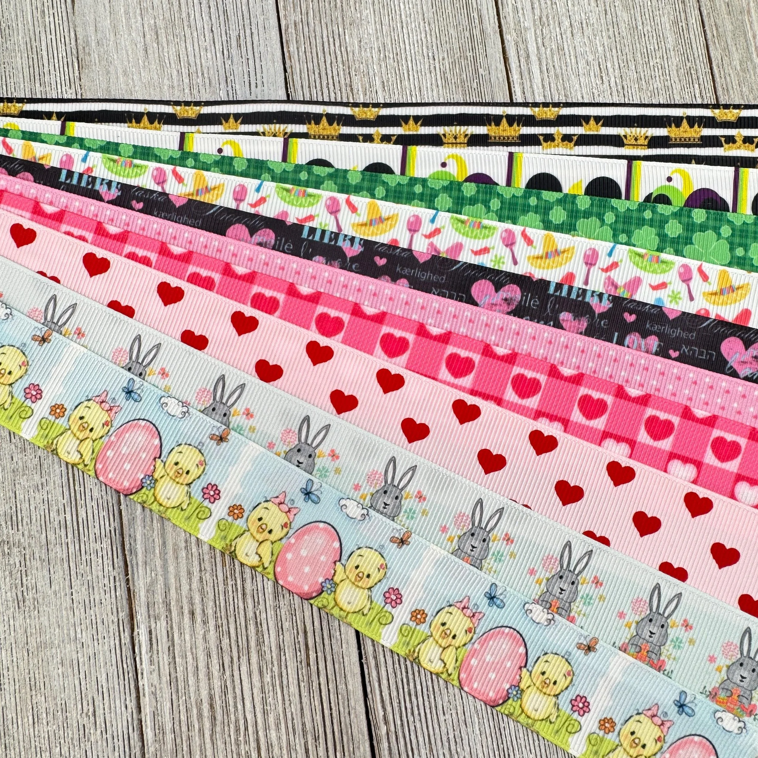 Get Exactly What You See! 10 X 1-Yard Cuts 1" Printed Grosgrain Ribbon: Spring Holiday MIx