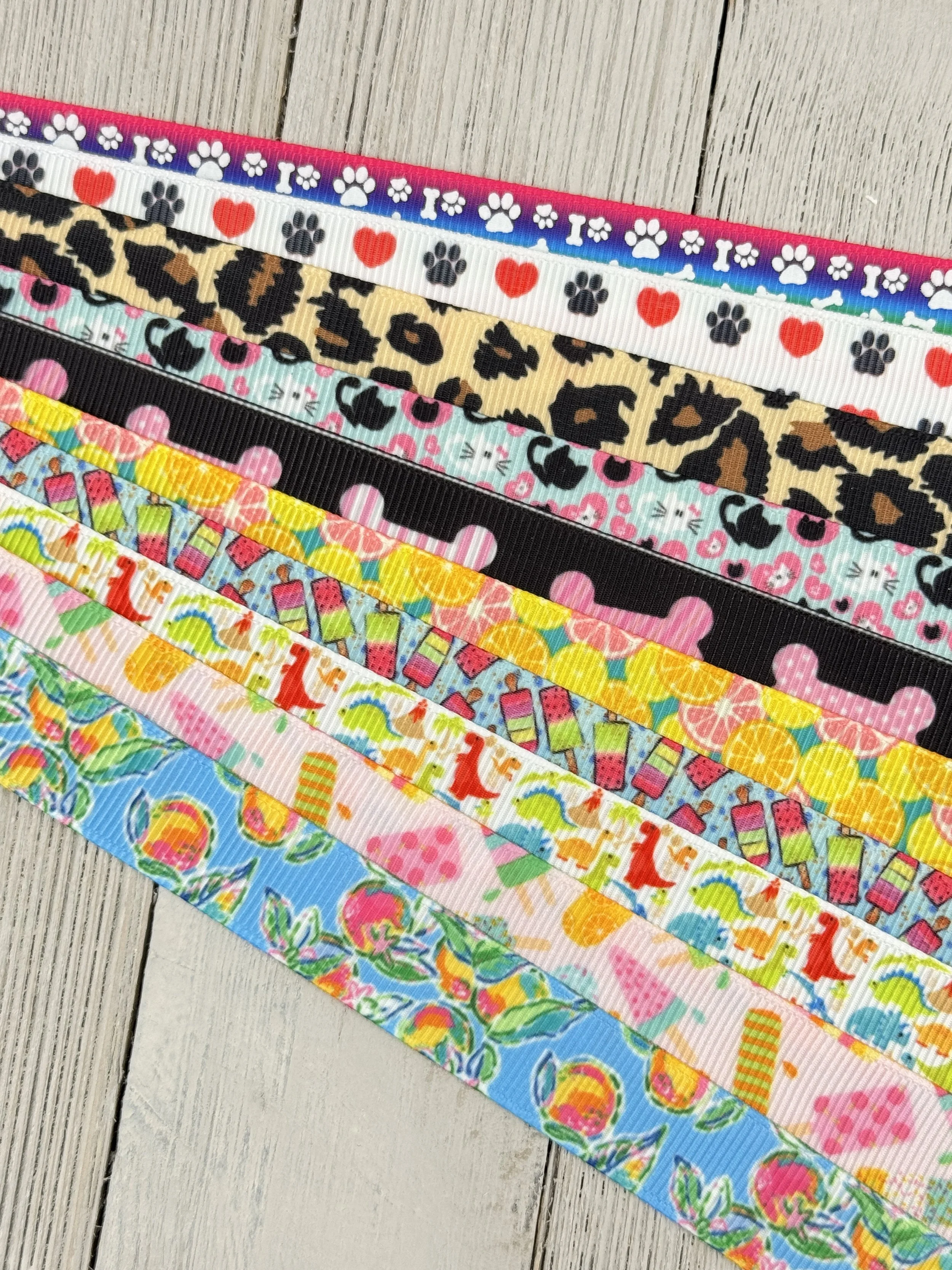 Get Exactly What You See! 10 x 1-Yard Cuts Printed Ribbon: 5/8" Summer Fun, Fruit, Animal, Nautical, Bow, Dog Collar, Luggage Tag, Gift Wrap