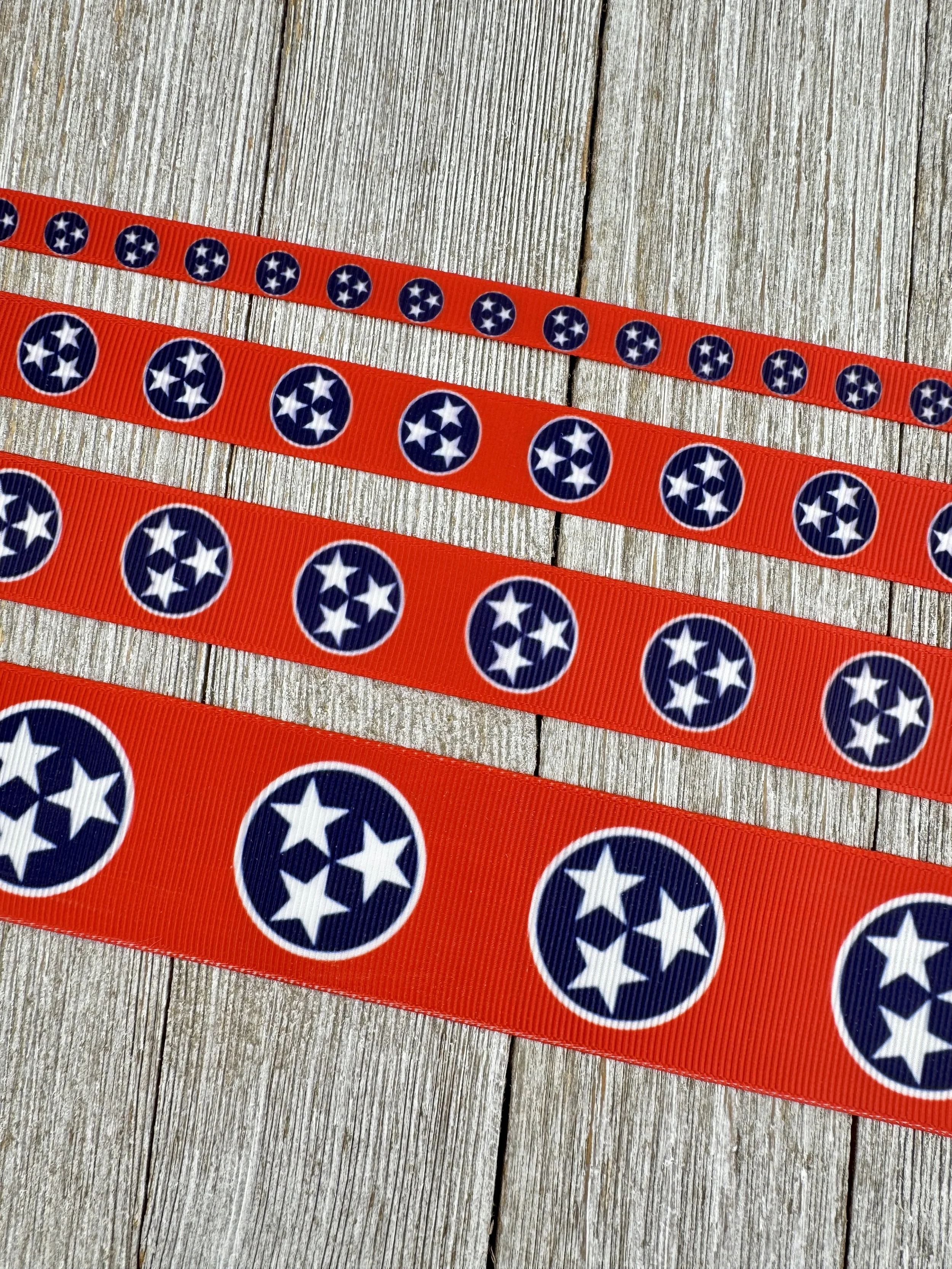 Tennessee Flag Stars Printed Grosgrain Ribbon - 3/8" - 5/8" - 7/8" - 1.5" - Craft - Smokey Mountains - Volunteer State - Luggage Tag