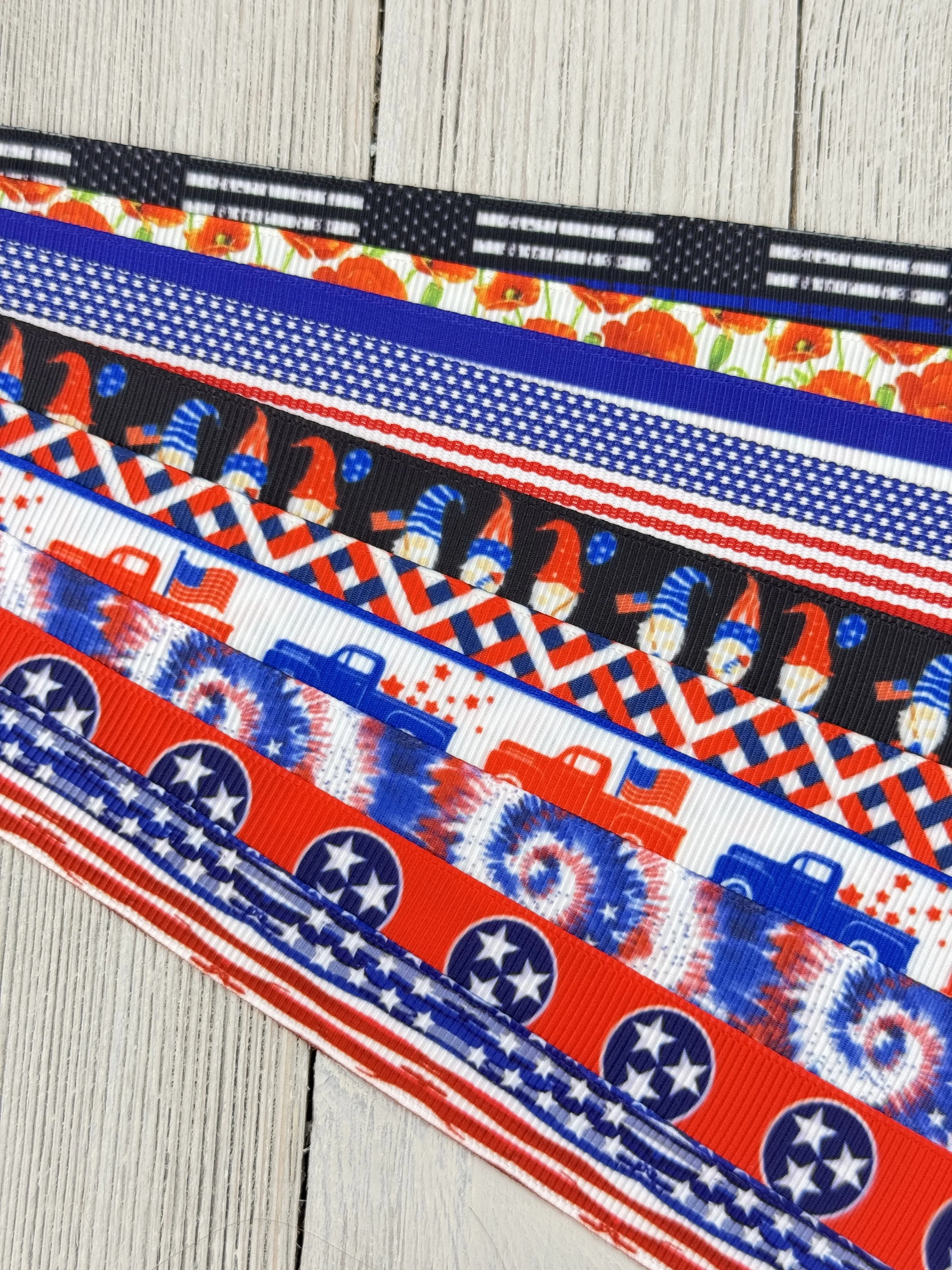 Get Exactly What You See! 10 x 1-Yard Cuts Assorted Grosgrain Printed Ribbon: 5/8", Patriotic Holiday, Luggage Tag, Hair Bow, Gift Wrap
