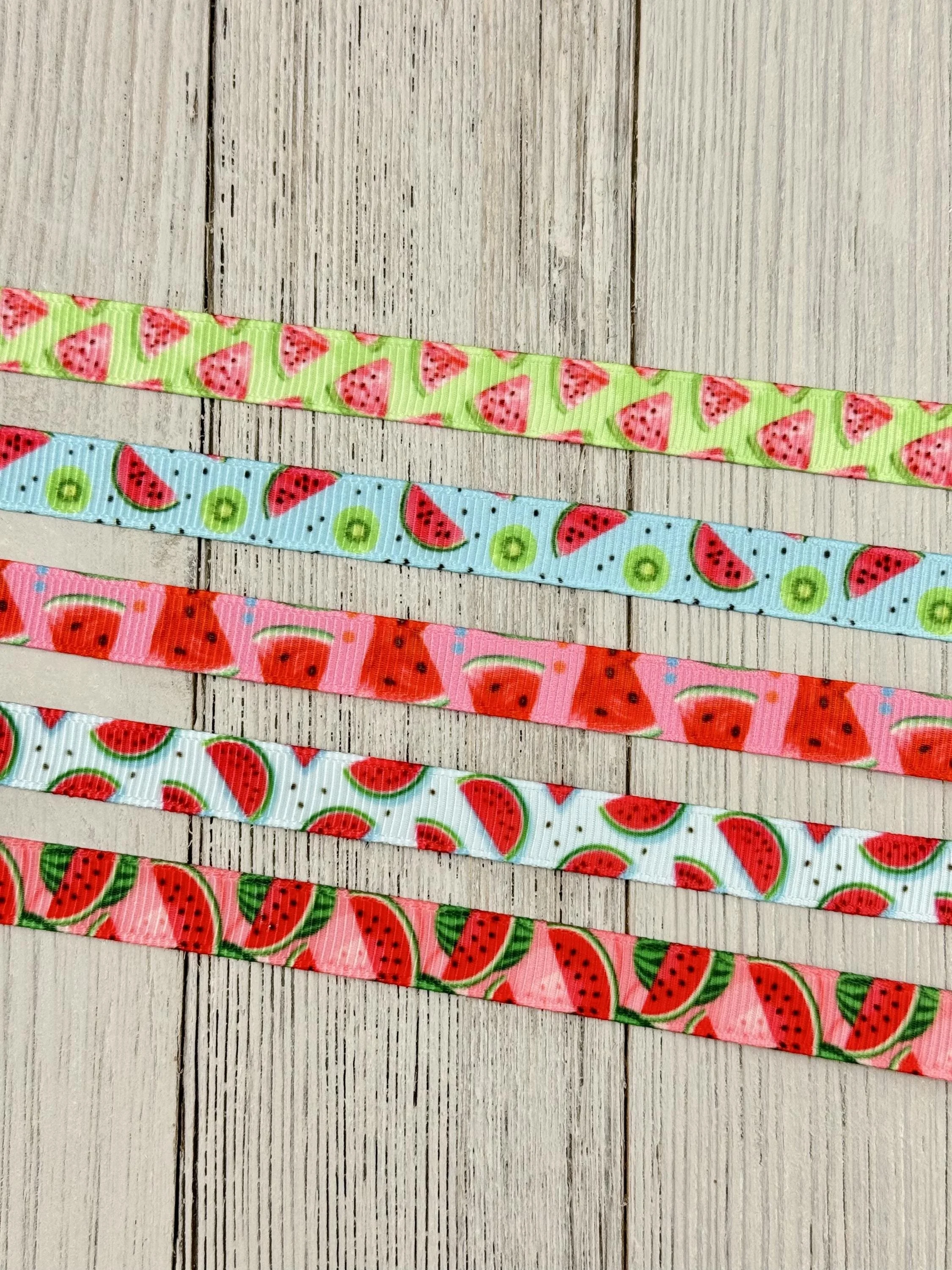 3/8"- Choice of 5 Watermelon Theme Narrow Grosgrain Printed Ribbon: 3/8", Gift Wrap, Streamer