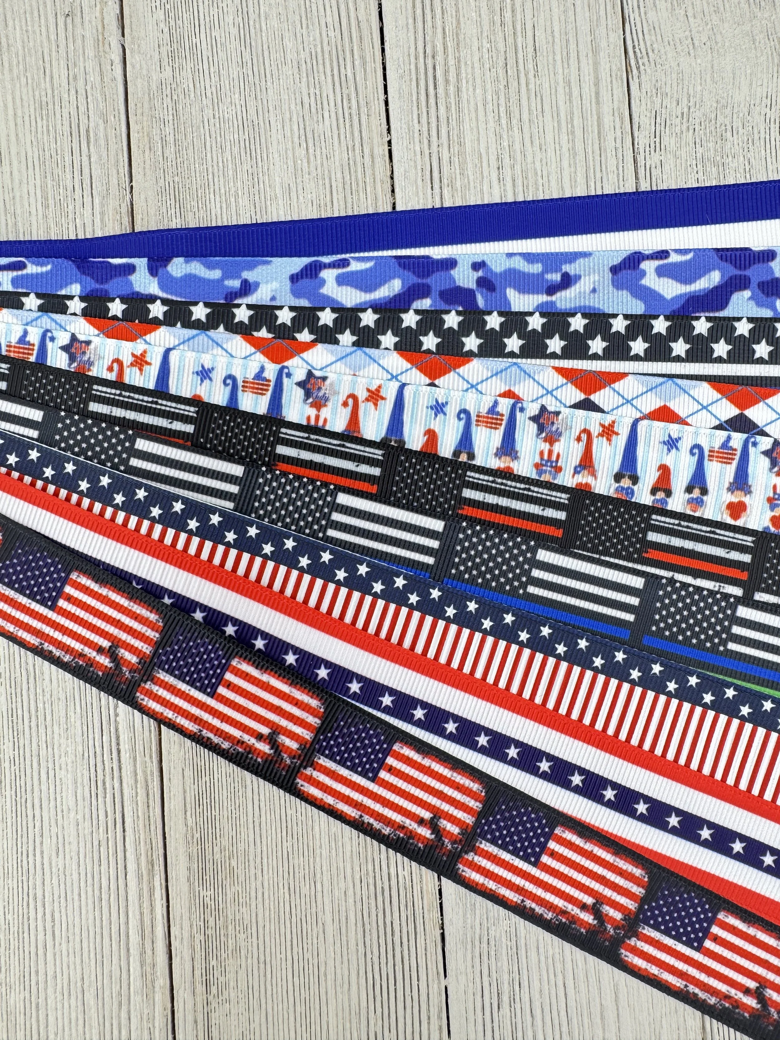 Get Exactly What You See! 10 x 1-Yard Cuts Printed Ribbon: 7/8" Patriotic USA, Flag Day, Hair Bow, Dog Collar, Luggage Tags, Gift Wrap
