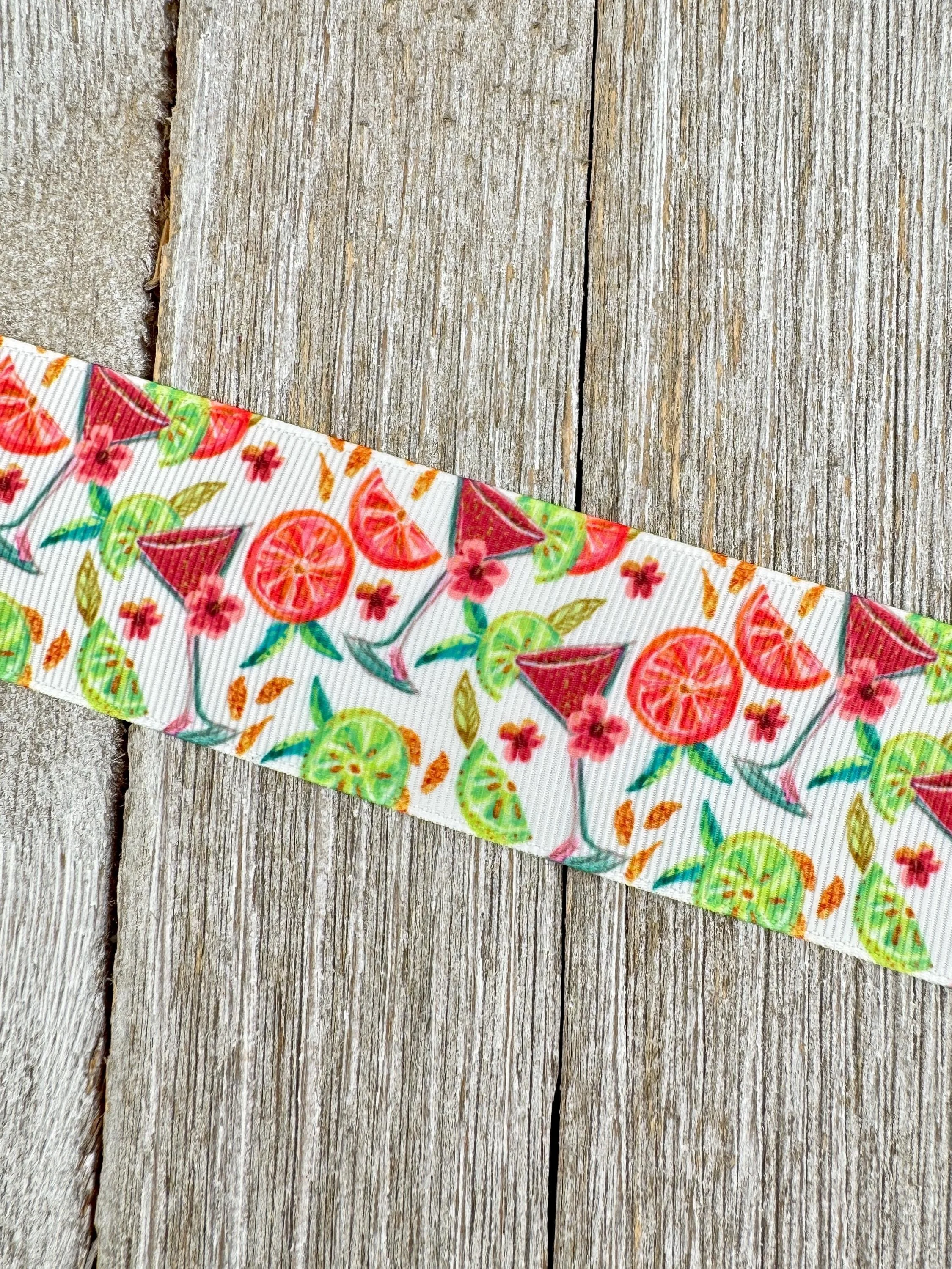 SALE! 5 Yards Tropical Fruit Cocktail Cosmo Printed Grosgrain Ribbon: 1.5", Hair Bow, Bridal Shower, Tea Party Decor
