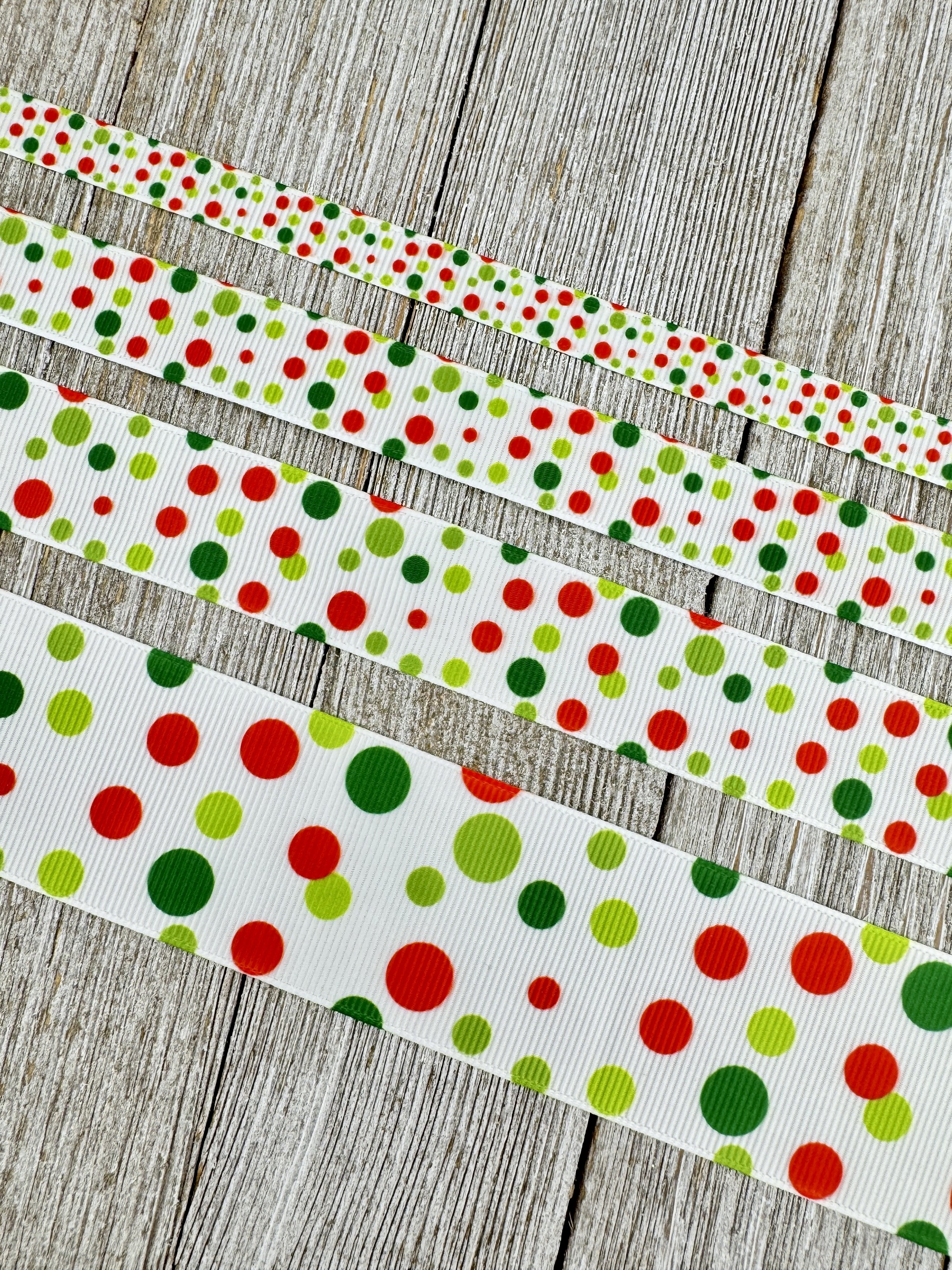 Christmas Polka Dot Dotted Printed Grosgrain Ribbon - 3/8" - 5/8" - 7/8" - 1.5" - Sew- Craft- Decor - Gift Wrap - Collar - Bow - Luggage Tag