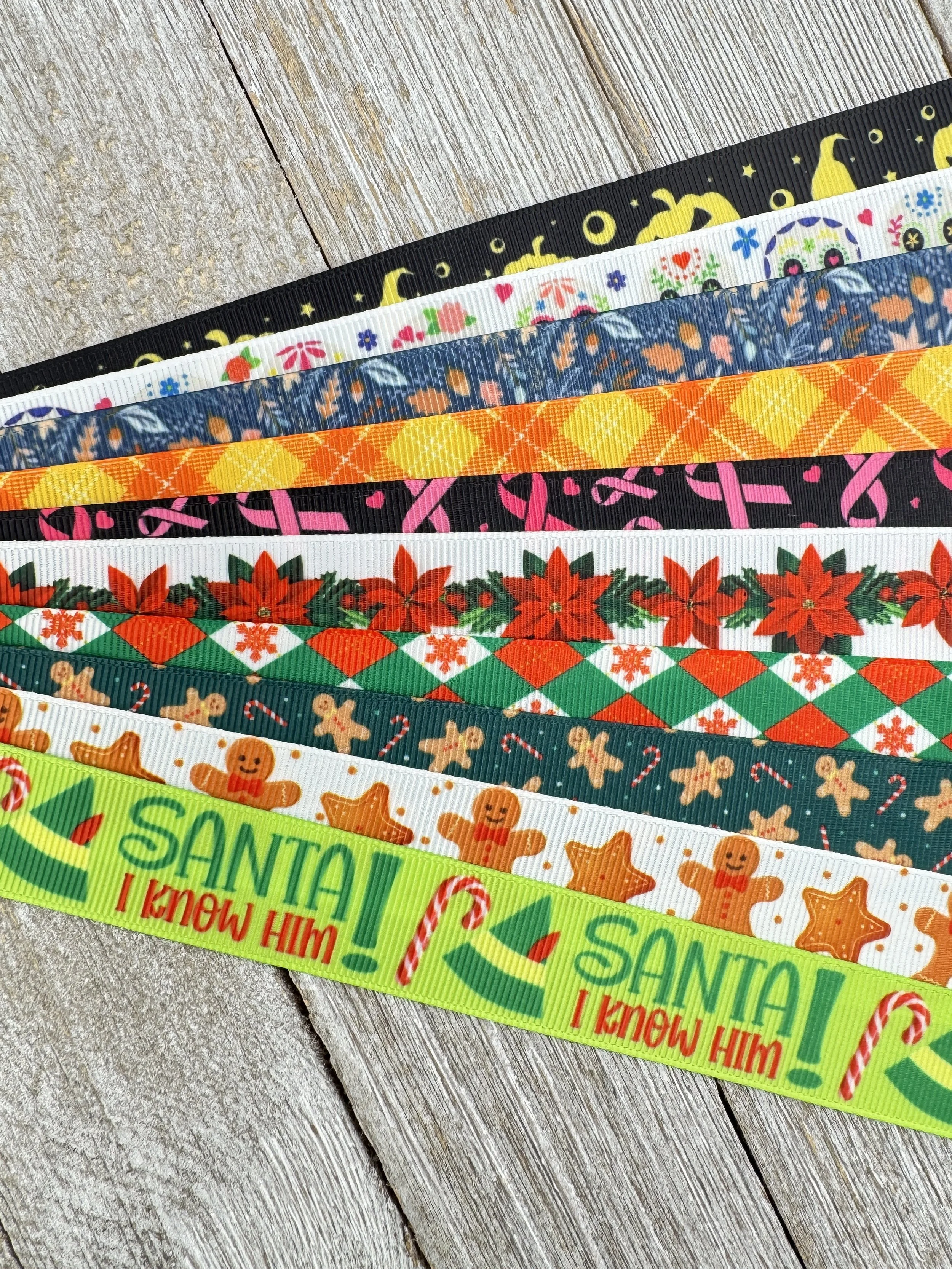 Get Exactly What You See! 10 x 1-Yard Cuts: 7/8" Holiday Fall Winter Mix Assorted Grosgrain Christmas Ribbon