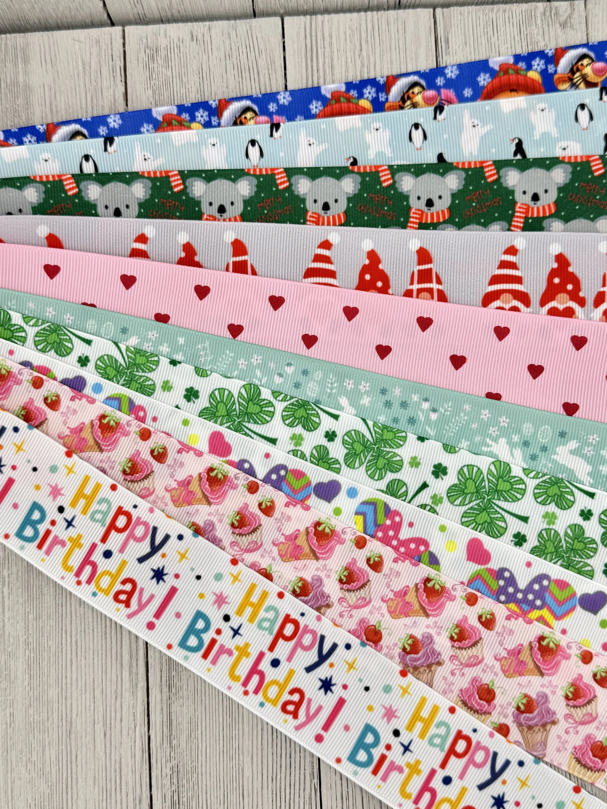 Get Exactly What You See! 10 X 1-Yard Cuts Printed Grosgrain Ribbon: 1.5", Holiday Mix Assorted Grosgrain Printed Ribbon, Luggage Tag