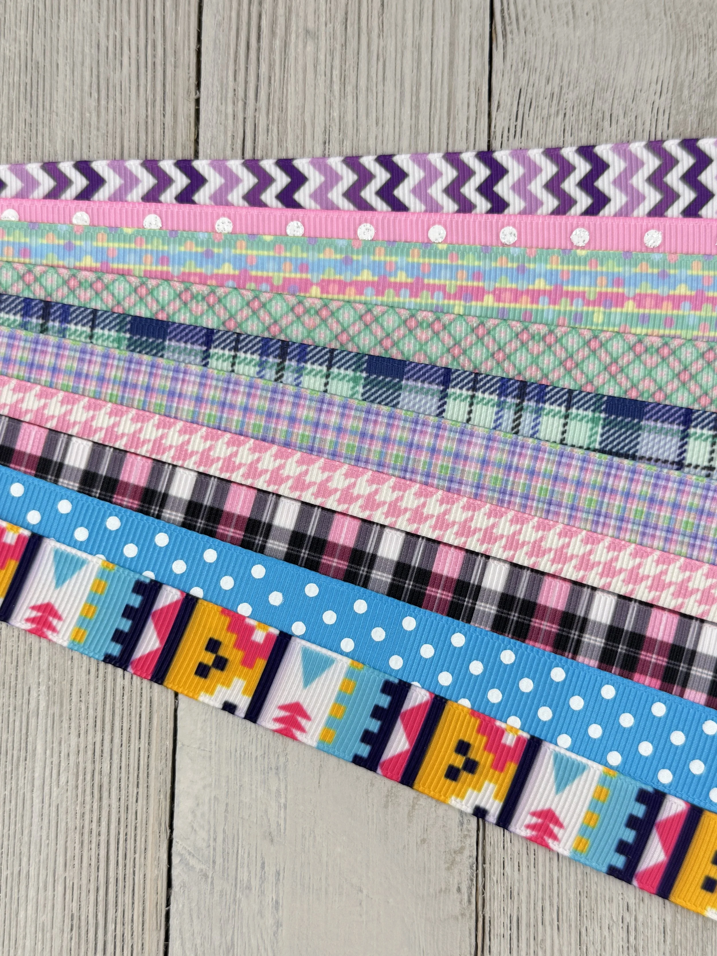 Get Exactly What You See! 10 x 1-Yard Cuts Printed Ribbon: 5/8" Stripes, Plaids, Dots, Hair Bow, Dog Collar, Luggage Tag, Gift Wrap Tag