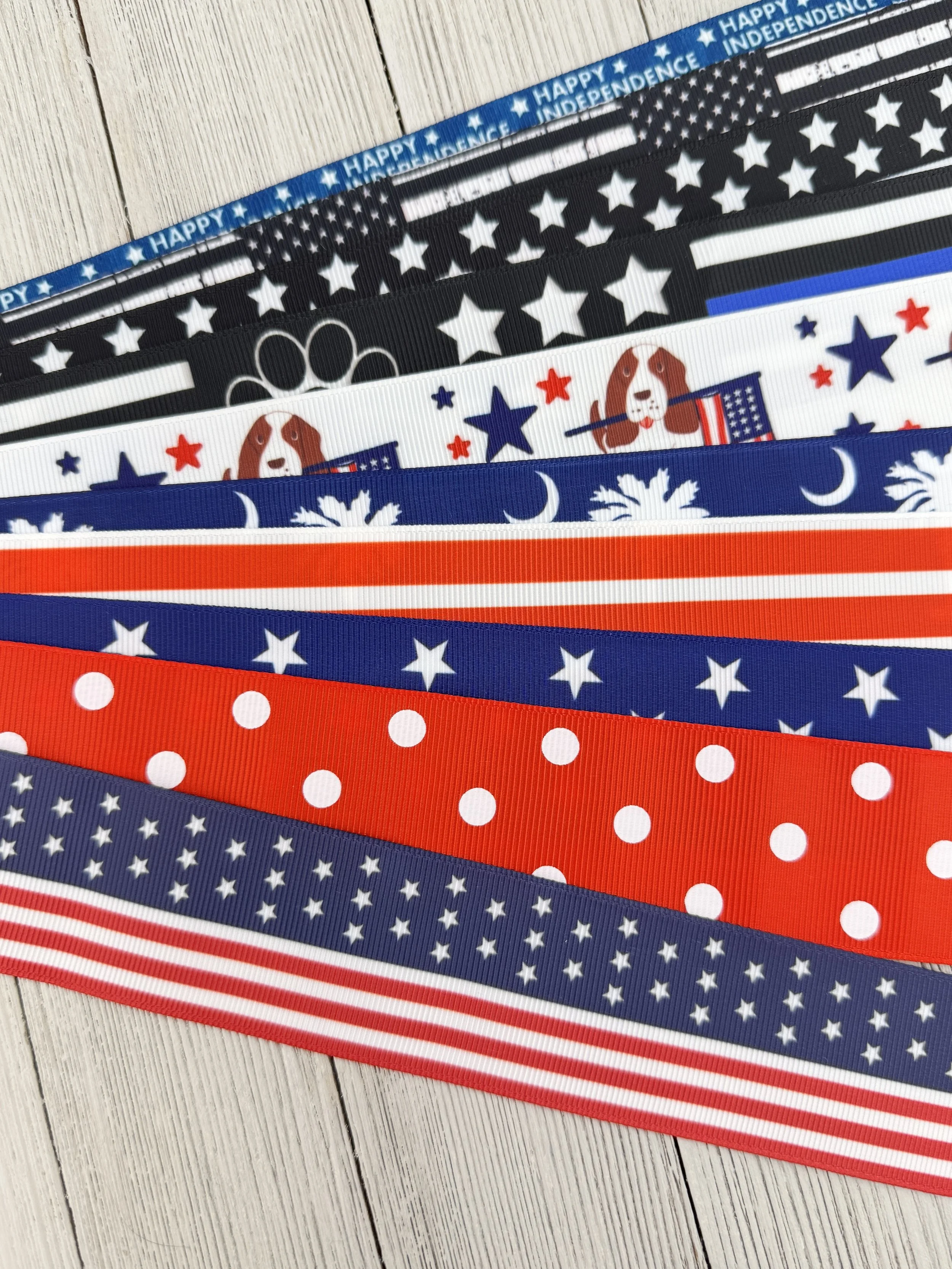 Get Exactly What You See! 10 x 1-Yard Cuts: 1.5" Patriotic Holiday Grosgrain Printed Ribbon, Bow, Collar, Tag, Wrap