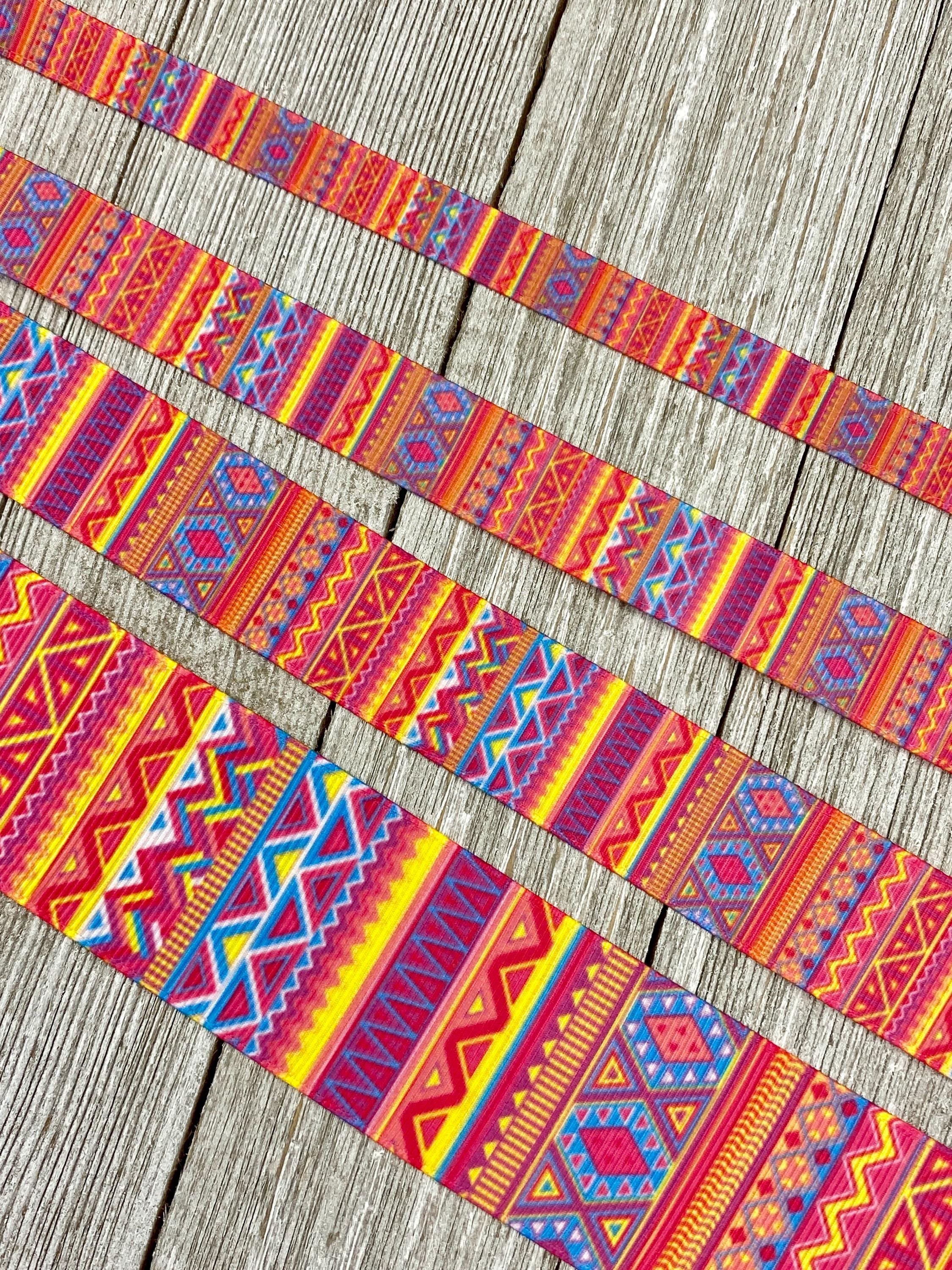 Pink, Orange and Yellow Southwest Aztec Tribal Stripes Printed Grosgrain Ribbon -  3/8" - 5/8" - 7/8" - 1.5" - Sew - Craft - Bow - Wrap