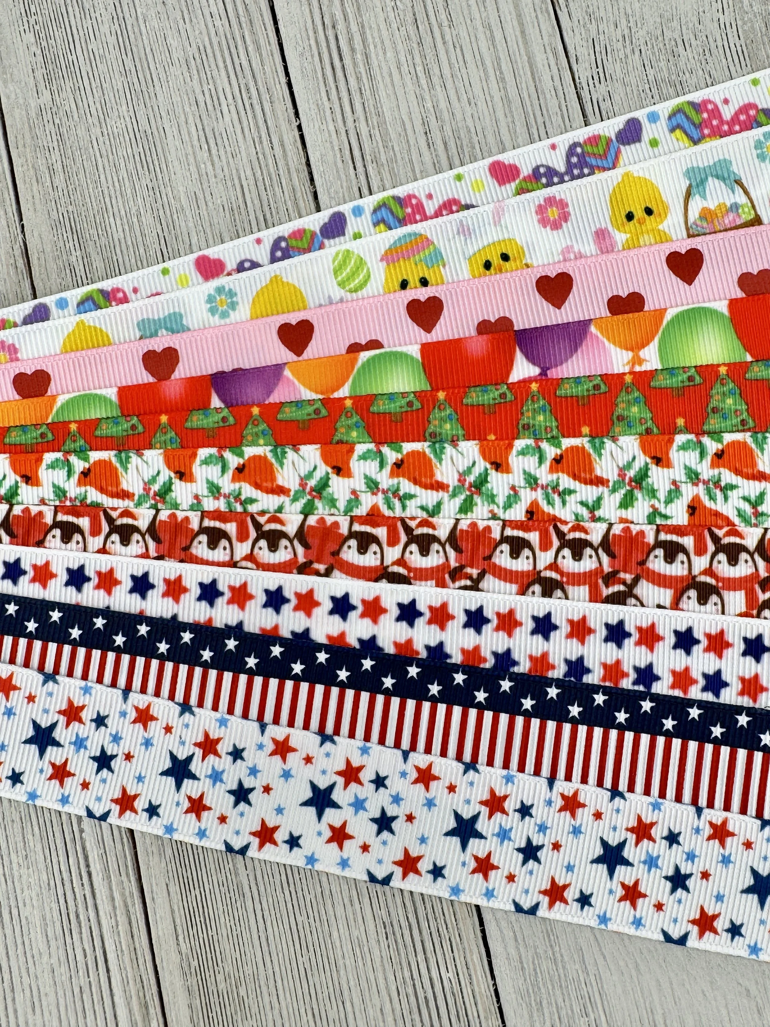 Get Exactly What You See! 10 x 1-Yard Cuts Printed Ribbon: 7/8", Holiday Mix, Hair Bow, Dog Collar, Luggage Tags, Gift Wrap, Kids Crafts
