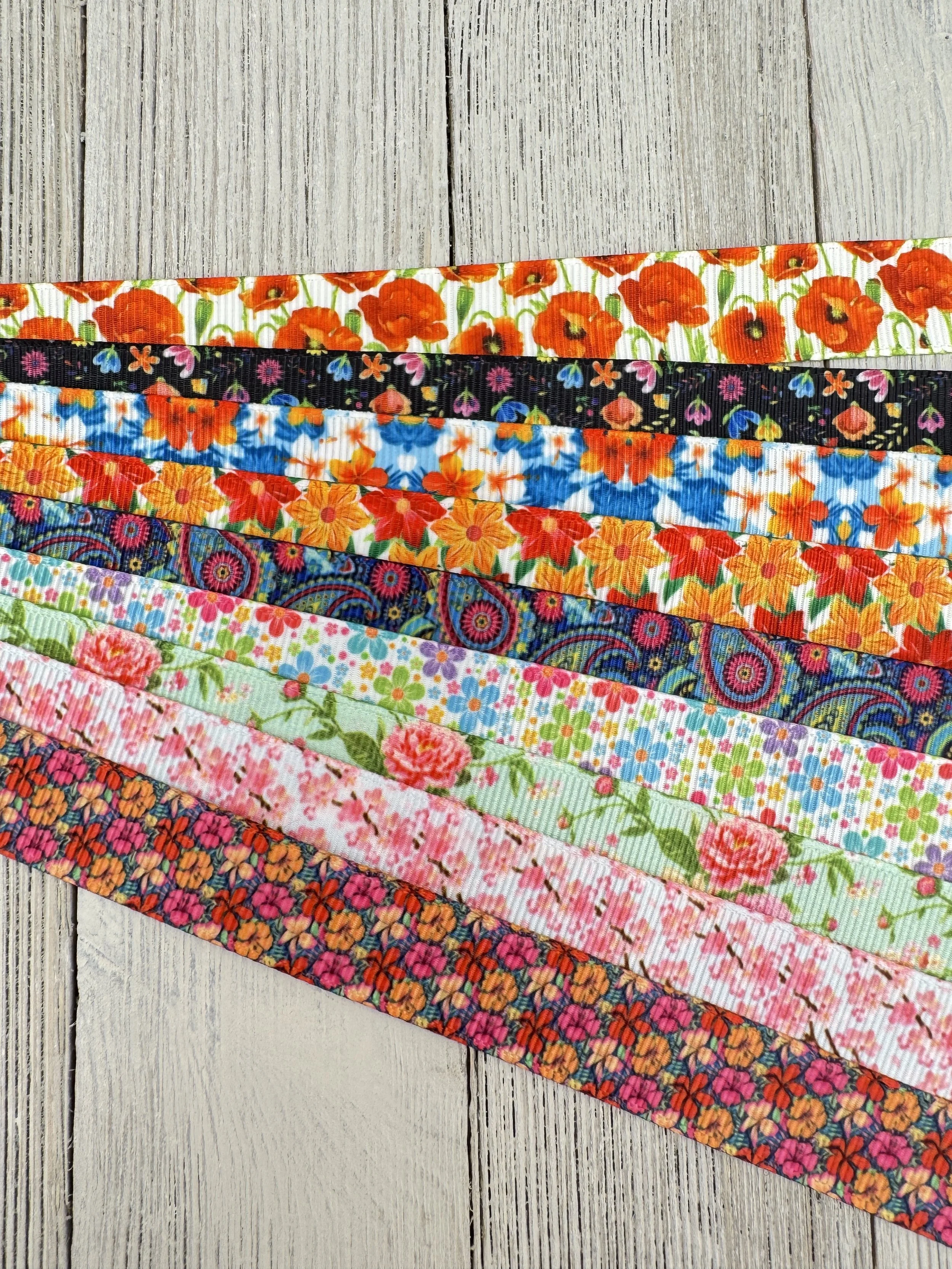 Get Exactly What You See! 10 x 1-Yard Cuts Printed Ribbon: 5/8" Floral, Flower Theme, Dog Collar, Luggage Tag, Gift Wrap, Lanyard, Key Fob