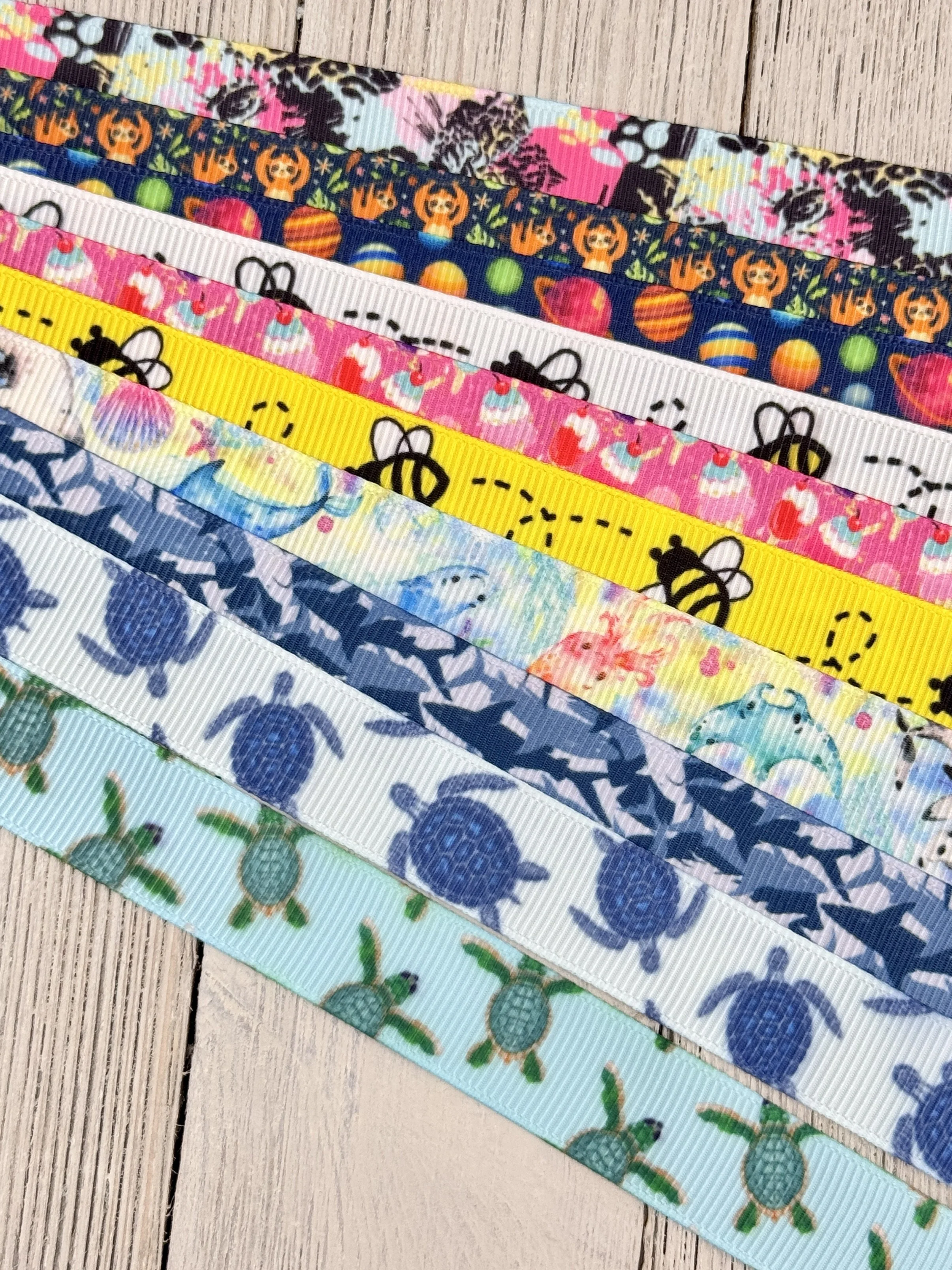 Get Exactly What You See! 10 x 1-Yard Cuts Printed Ribbon: 5/8" Summer Fun, Fruit, Animal, Nautical, Bow, Dog Collar, Luggage Tag, Gift Wrap