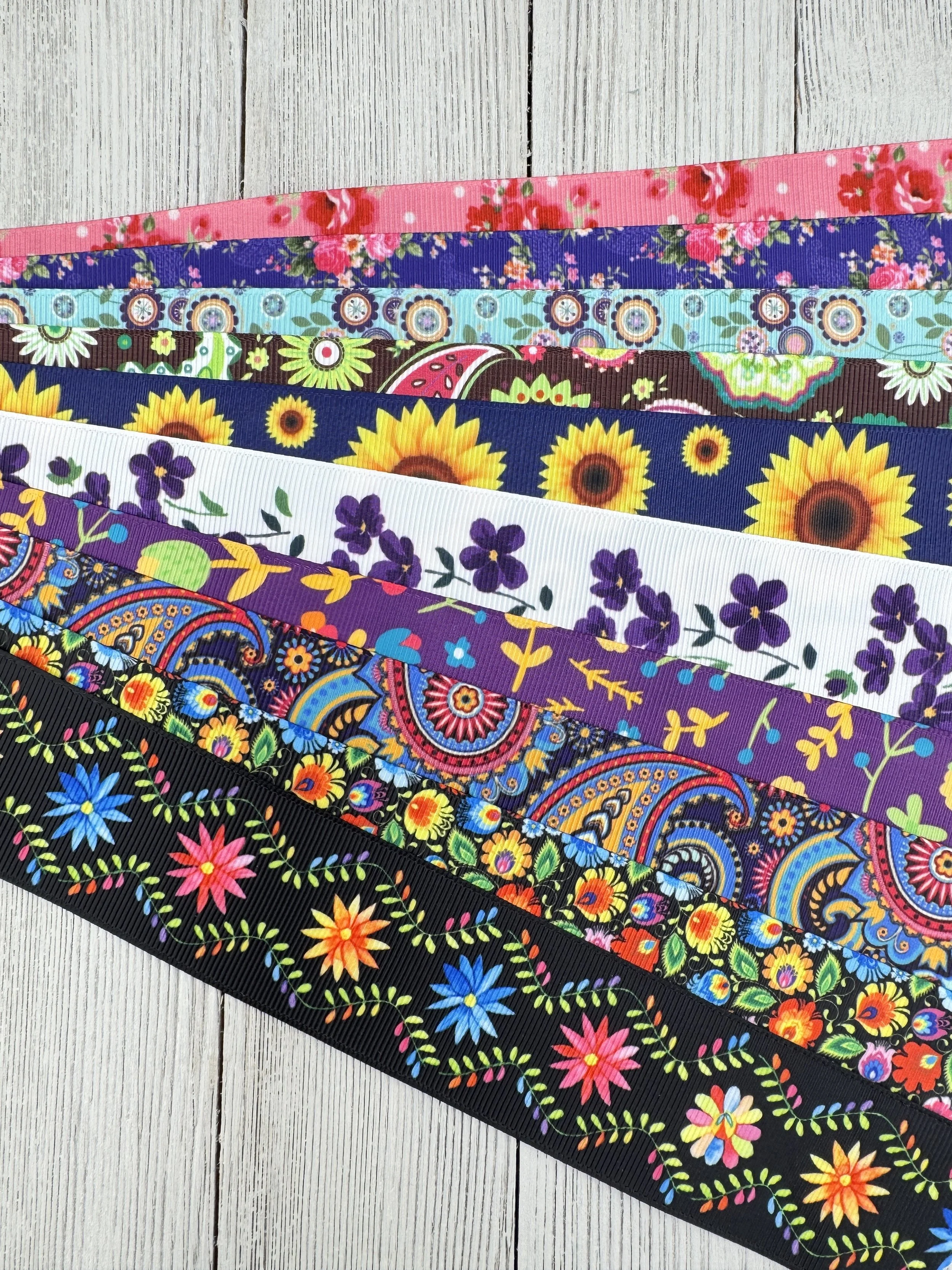 Get Exactly What You See! 10 x 1-Yard Cuts Printed Ribbon: 1.5" Flower, Floral  Craft, Hair Bow, Luggage Tag, Wrap