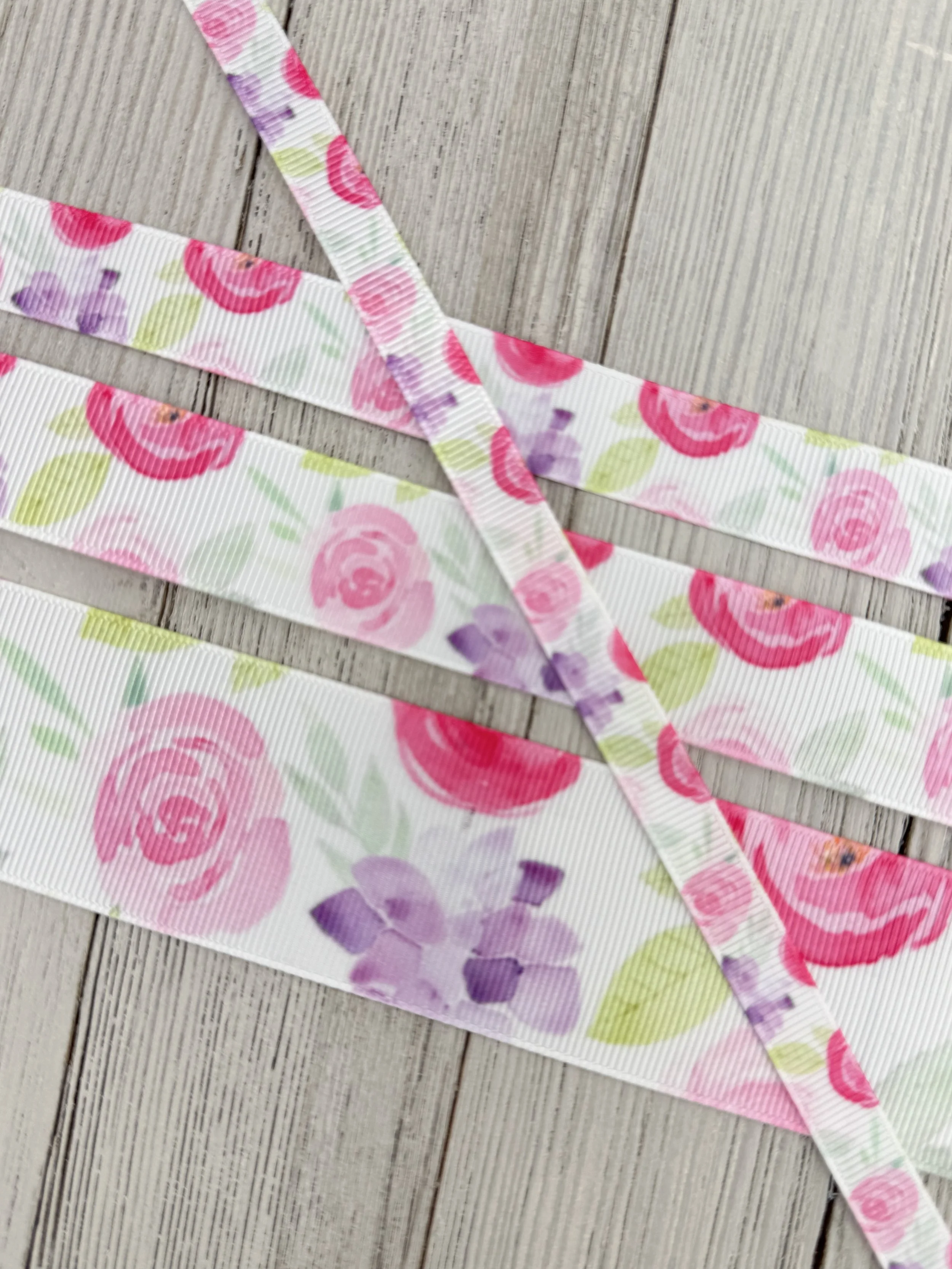 Pink & Purple Posies Grosgrain Printed Ribbon: 3/8", 5/8", 7/8", 1.5",  Sewing Notions, Luggage Tag, Dog Collar, Key Fob, Hair Bow