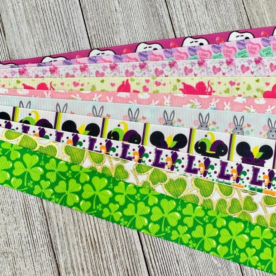 Get Exactly What You See! 10 X 1-Yard Cuts 1" Printed Grosgrain Ribbon: Spring Holiday MIx