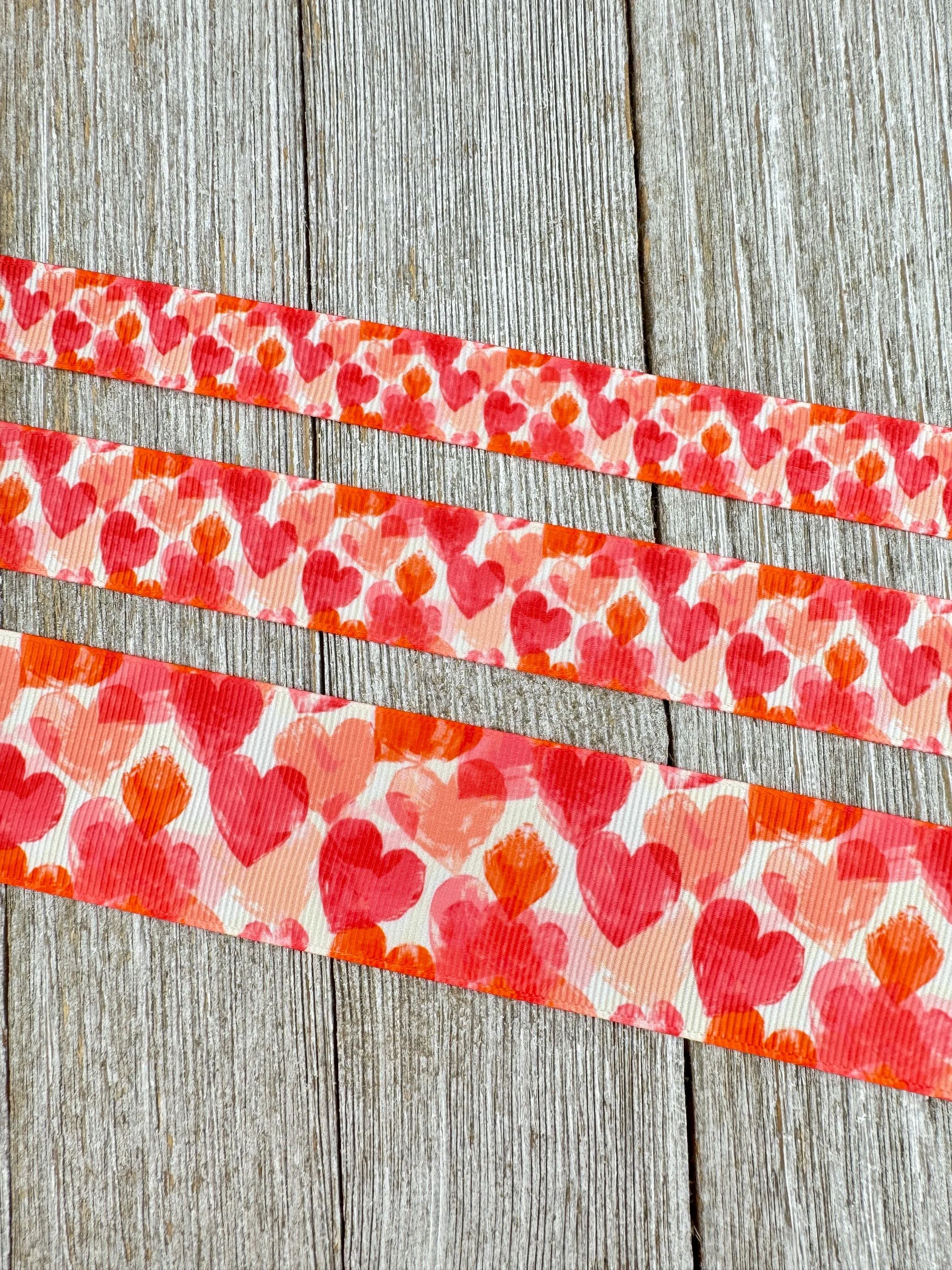 Shades of Pink Hearts Printed Grosgrain Ribbon: 5/8" - 7/8" - 1.5" - Valentine -  Cheer Bow - Wreath - Tag - Dog Collar - Party Decor