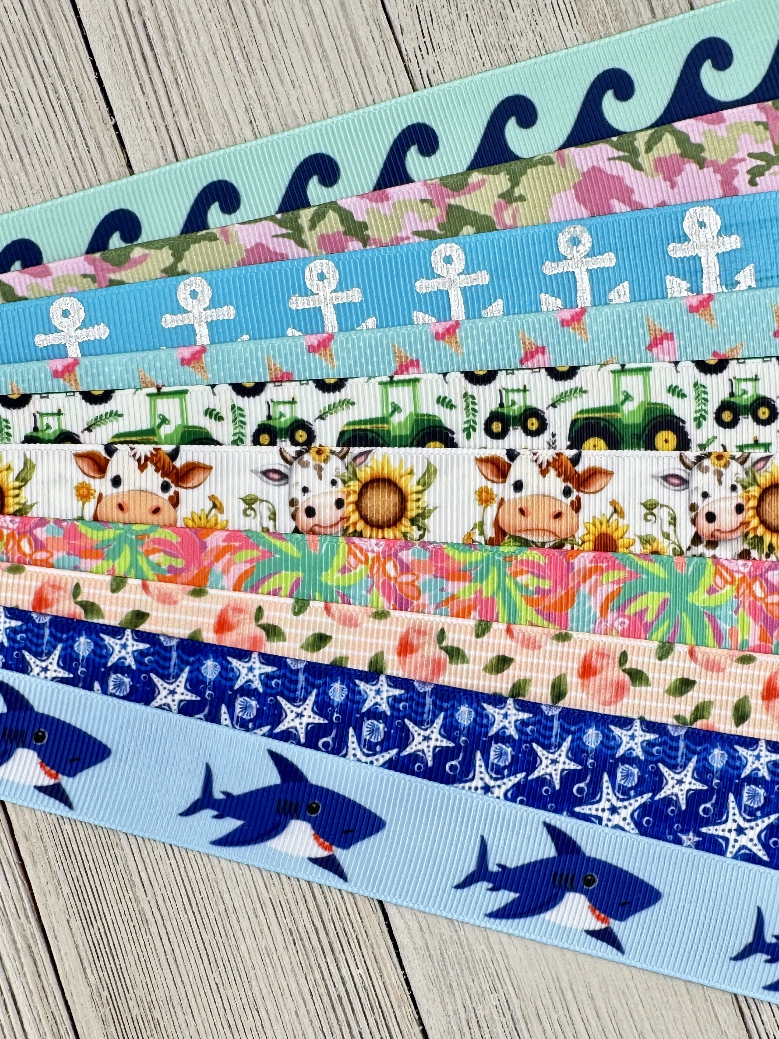 Get Exactly What You See! 10 x 1-Yard Cuts Grosgrain Printed  Ribbon: 5/8" Summer Fun, Animal Print, Luggage Tag, Gift Wrap (Copy)
