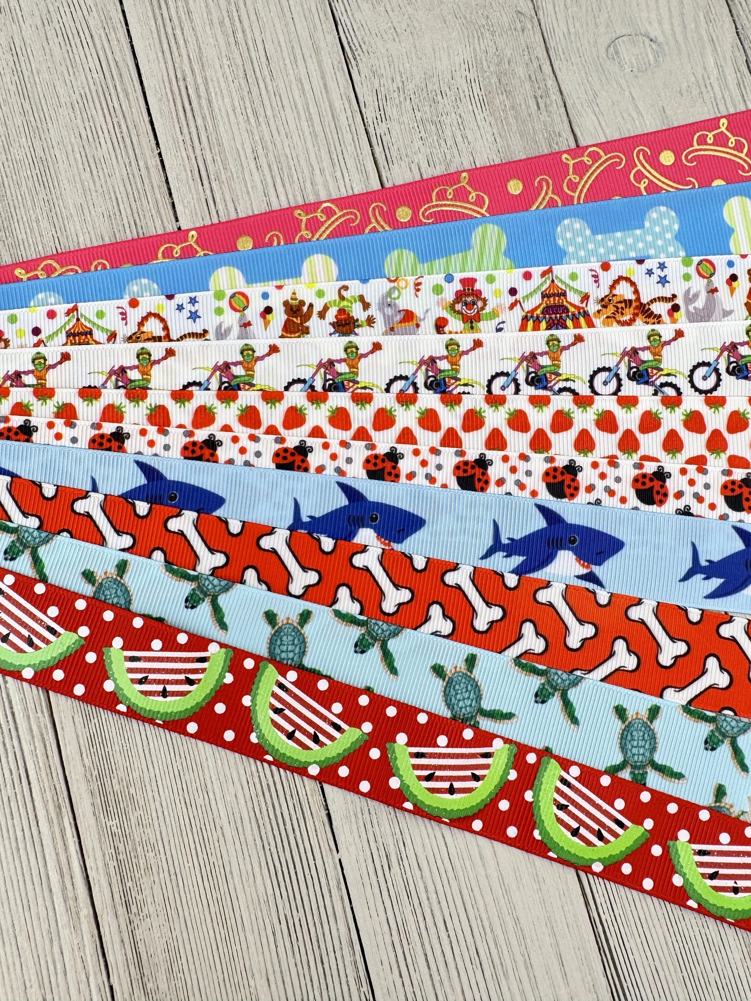 Get Exactly What You See! 10 x 1-Yard Cuts Grosgrain Printed Ribbon; 7/8", Luggage Tag, Gift Wrap, Hair Bow, Dog Collar