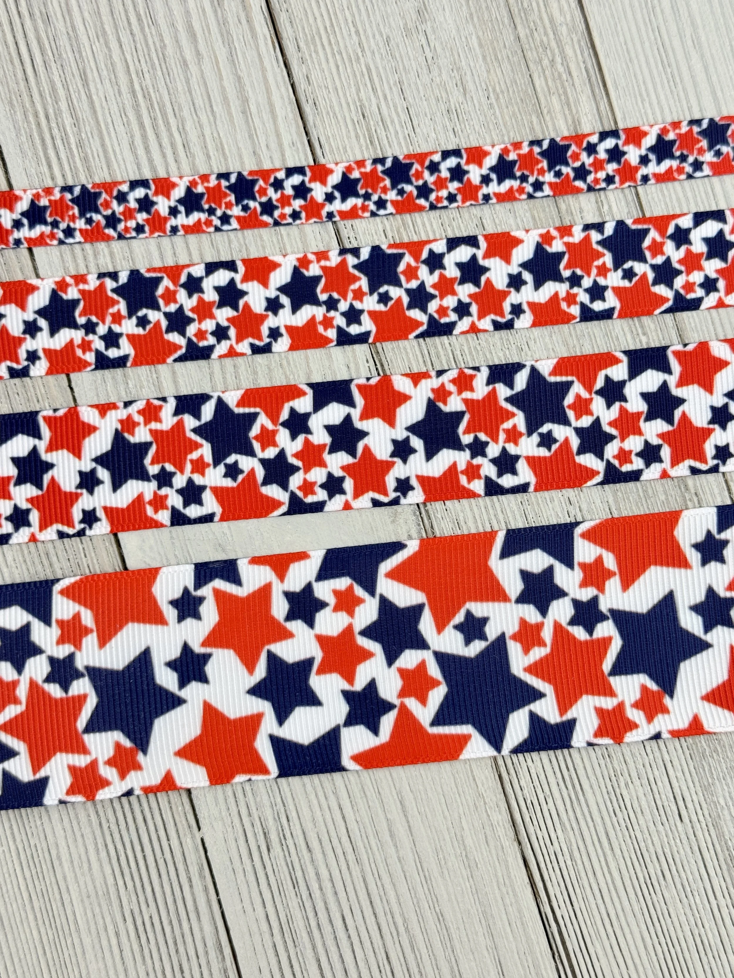 Red & Blue Stars Patriotic Grosgrain Ribbon: 3/8" - 5/8" - 7/8" - 1" - 1.5"  - Sewing - Crafting - Decor - Bow - Party