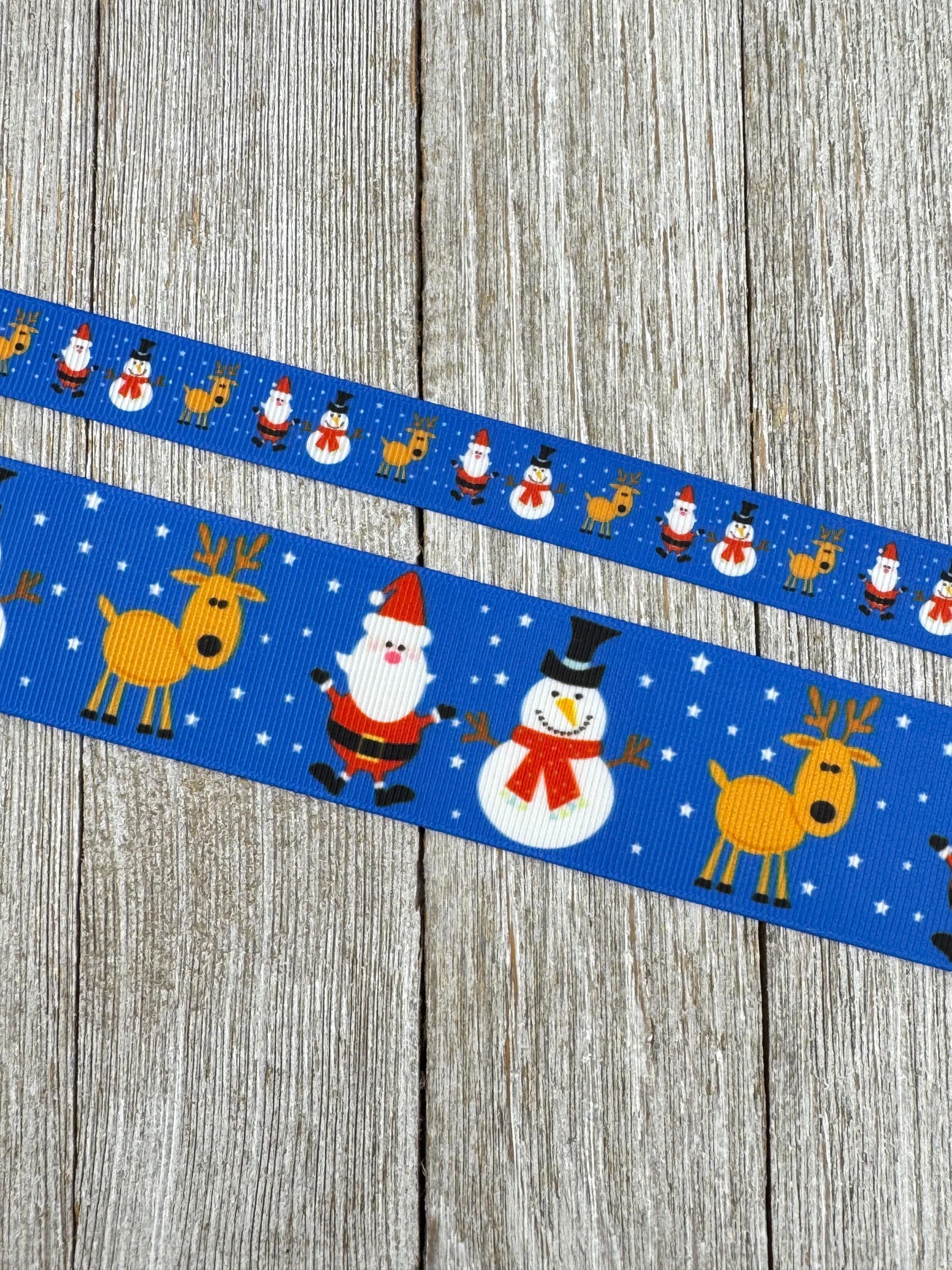 Santa Claus Snowman Reindeer Christmas Printed Grosgrain Ribbon - 5/8" - 1.5" - Sew - Craft - Decor - Gift Wrap - Hair Ribbon - Bow