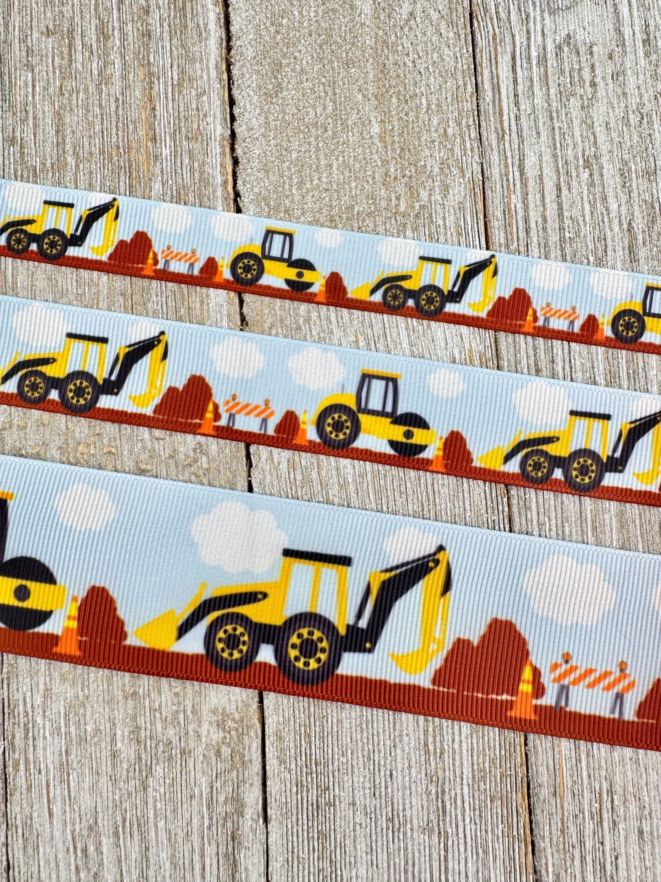 Construction Road Work Zone Printed Grosgrain Ribbon -  5/8" - 7/8" - 1.5" - Craft - Bow - Wrap - Diaper Cake - Gift Wrap - Tag - Scrapbook