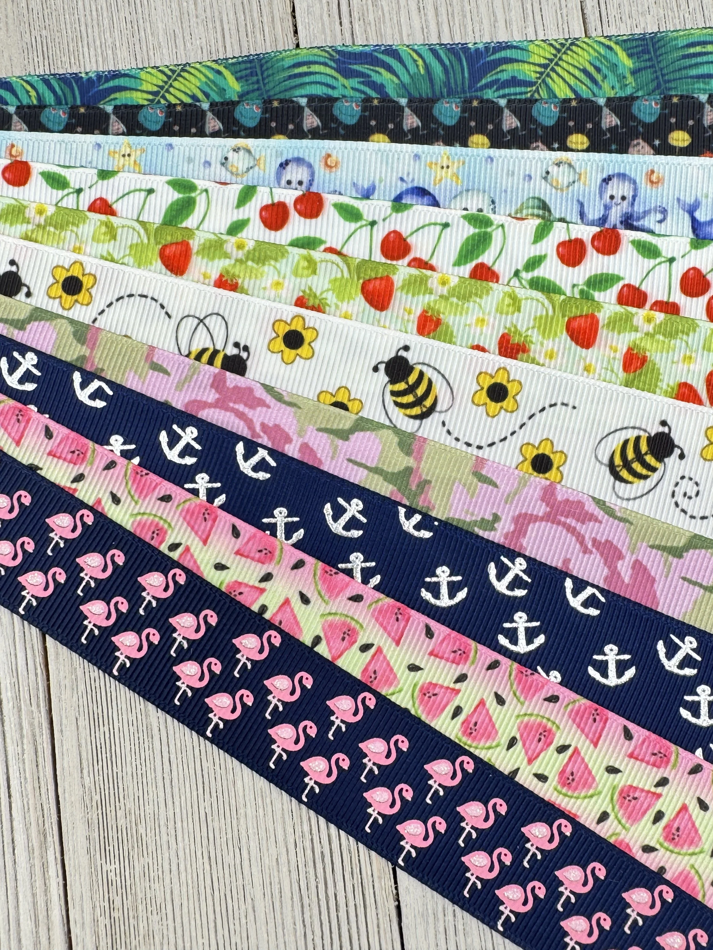 Get Exactly What You See! 10 x 1-Yard Cuts Grosgrain Printed Ribbon; 7/8", Luggage Tag, Gift Wrap, Hair Bow, Dog Collar