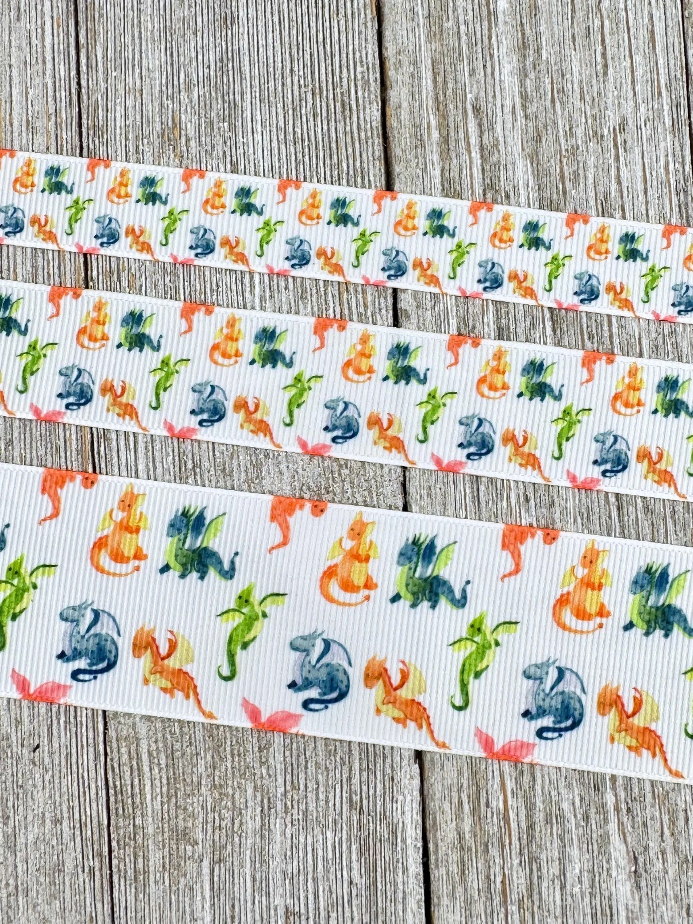 Petite Dinosaurs Dino Printed Grosgrain Ribbon: 5/8" - 7/8" - 1.5"  - Sewing Notion - Craft Ribbon Scrapbook - Birthday Party - Gift Wrap