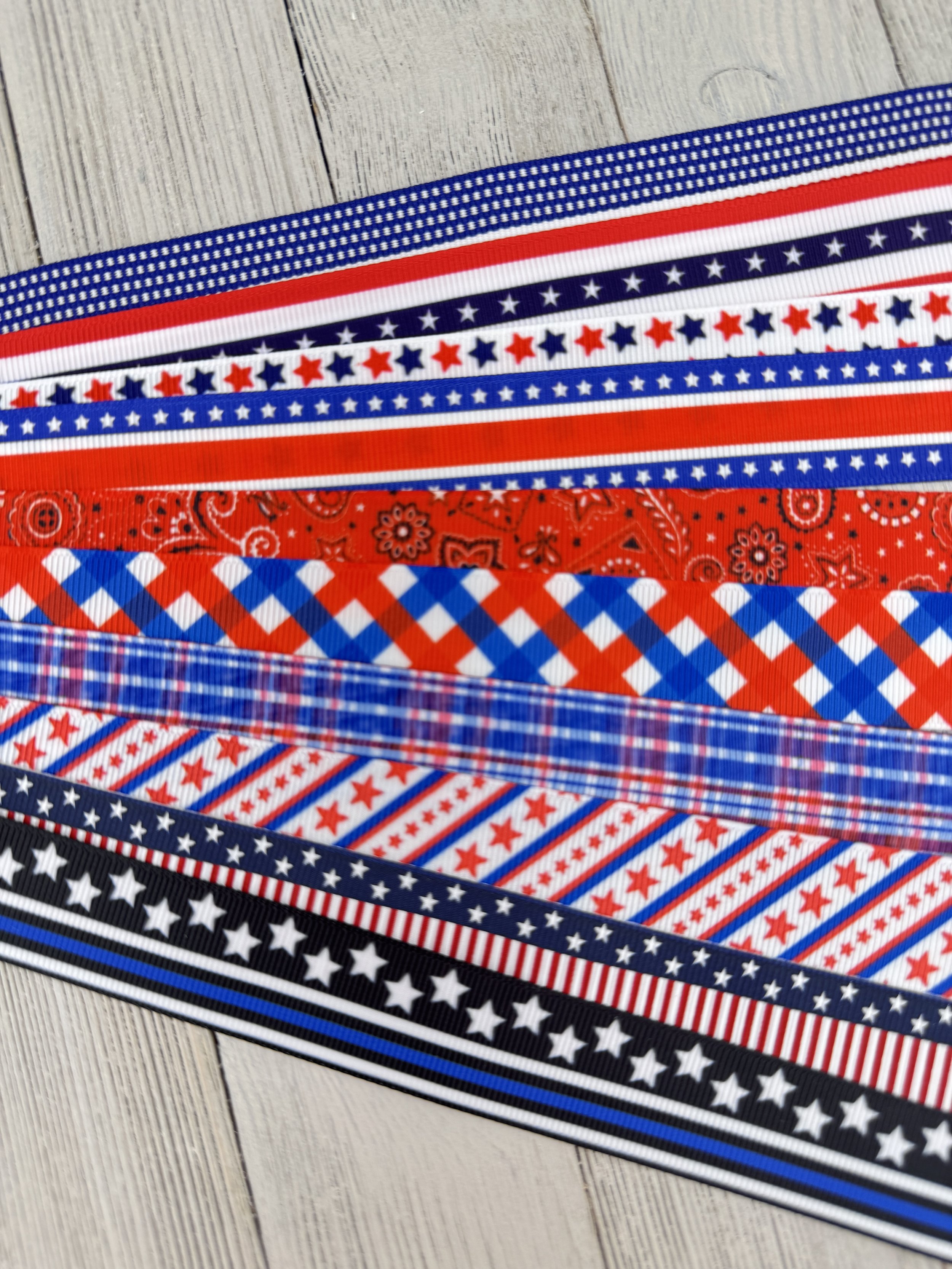Get Exactly What You See! 10 x 1-Yard Cuts Printed Ribbon: 7/8" Patriotic USA, Flag Day, Hair Bow, Dog Collar, Luggage Tags, Gift Wrap