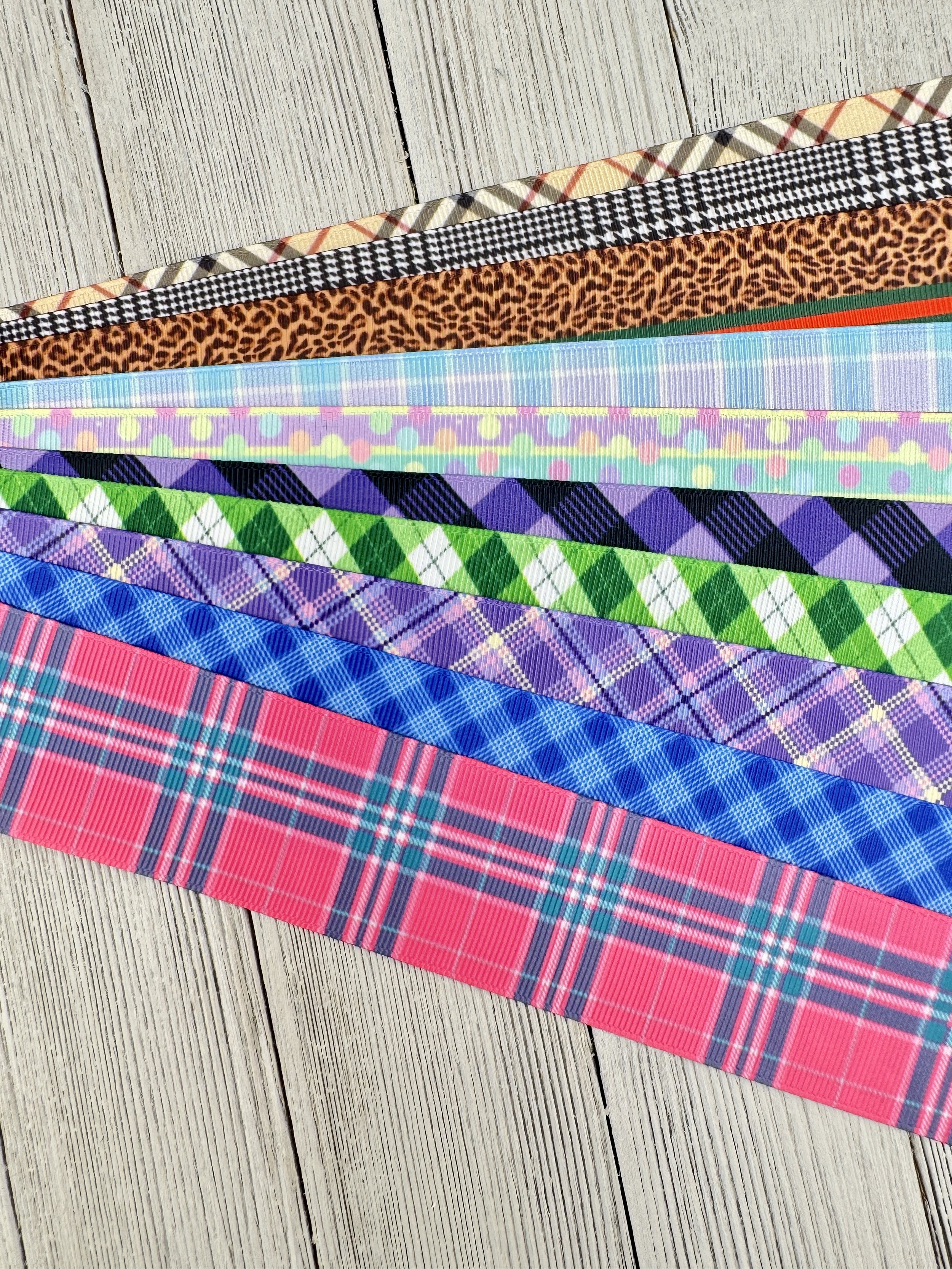 Get Exactly What You See! 10 - 1-Yard Cuts: 1.5" Plaid and Stripe Theme Assorted Grosgrain Printed Ribbon - Luggage Tag -  Hair Bow - Wrap