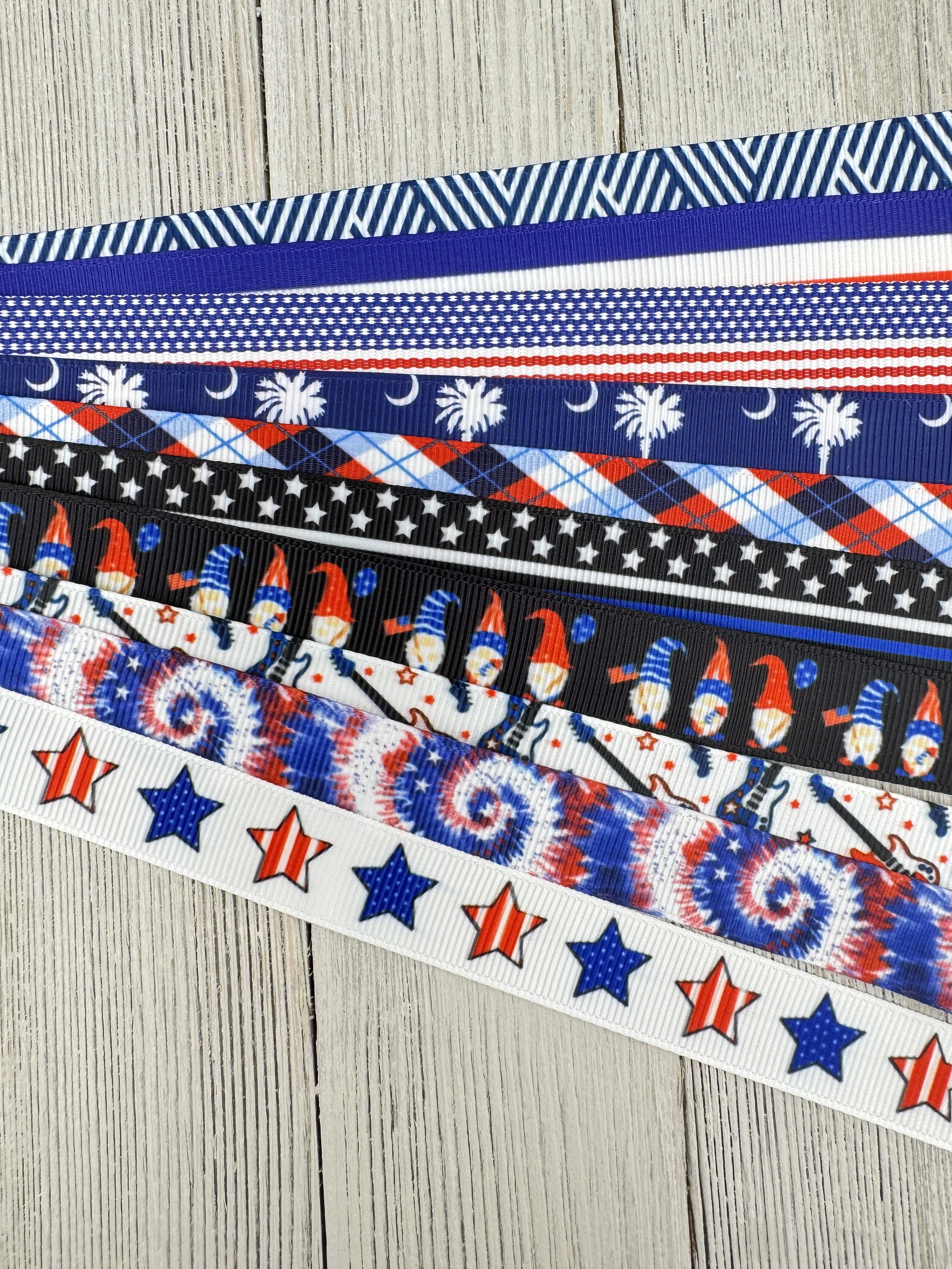 Get Exactly What You See! 10 x 1-Yard Cuts Assorted Grosgrain Printed Ribbon: 5/8" Patriotic Holiday, Luggage Tag, Hair Bow,Gift Wrap