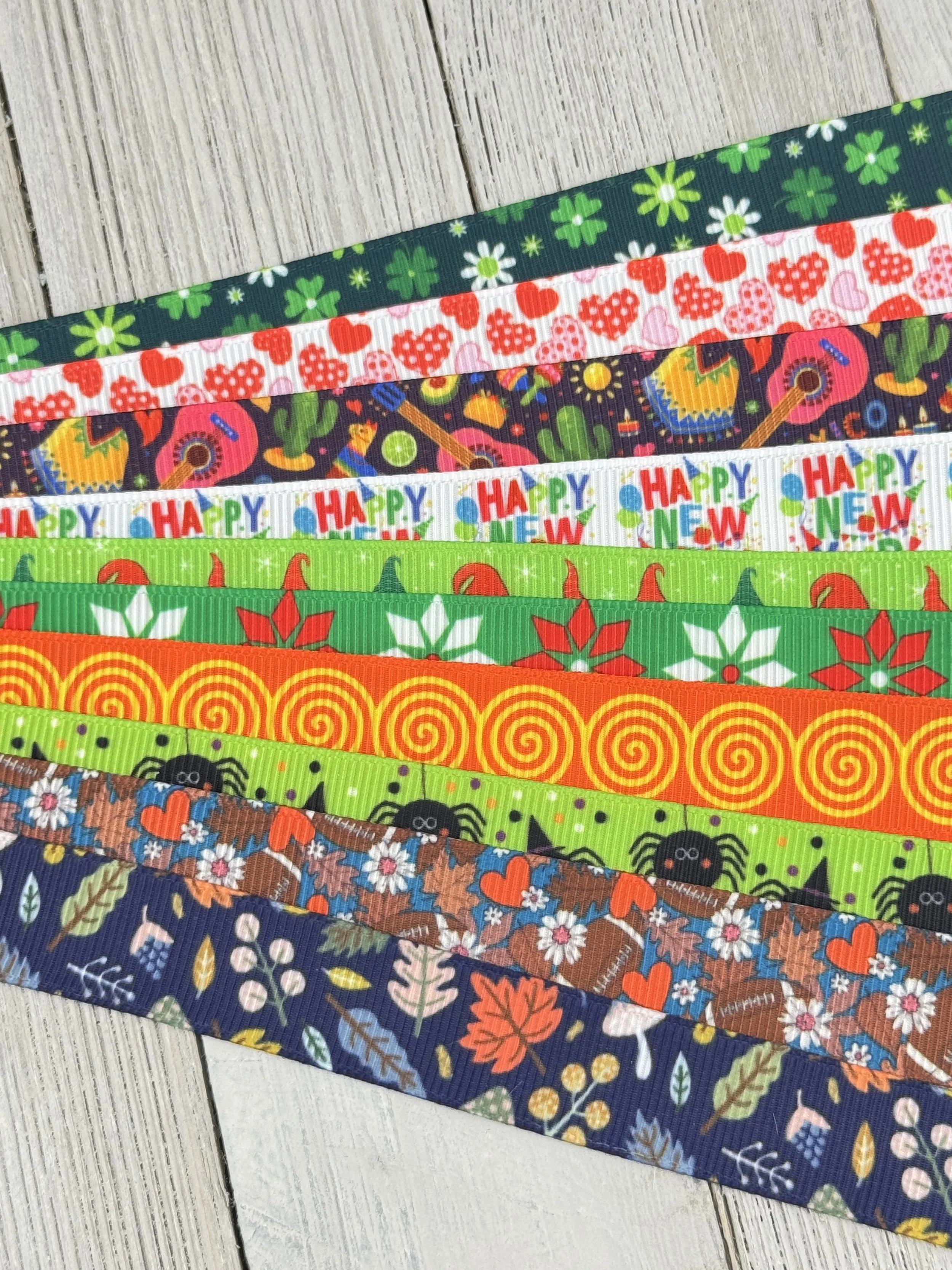 Get Exactly What You See! 10 x 1-Yard Cuts Printed Grosgrain Ribbon: 5/8", Fall & Halloween Holiday Mix, Dog Collar, Hair Bow, Gift Wrap