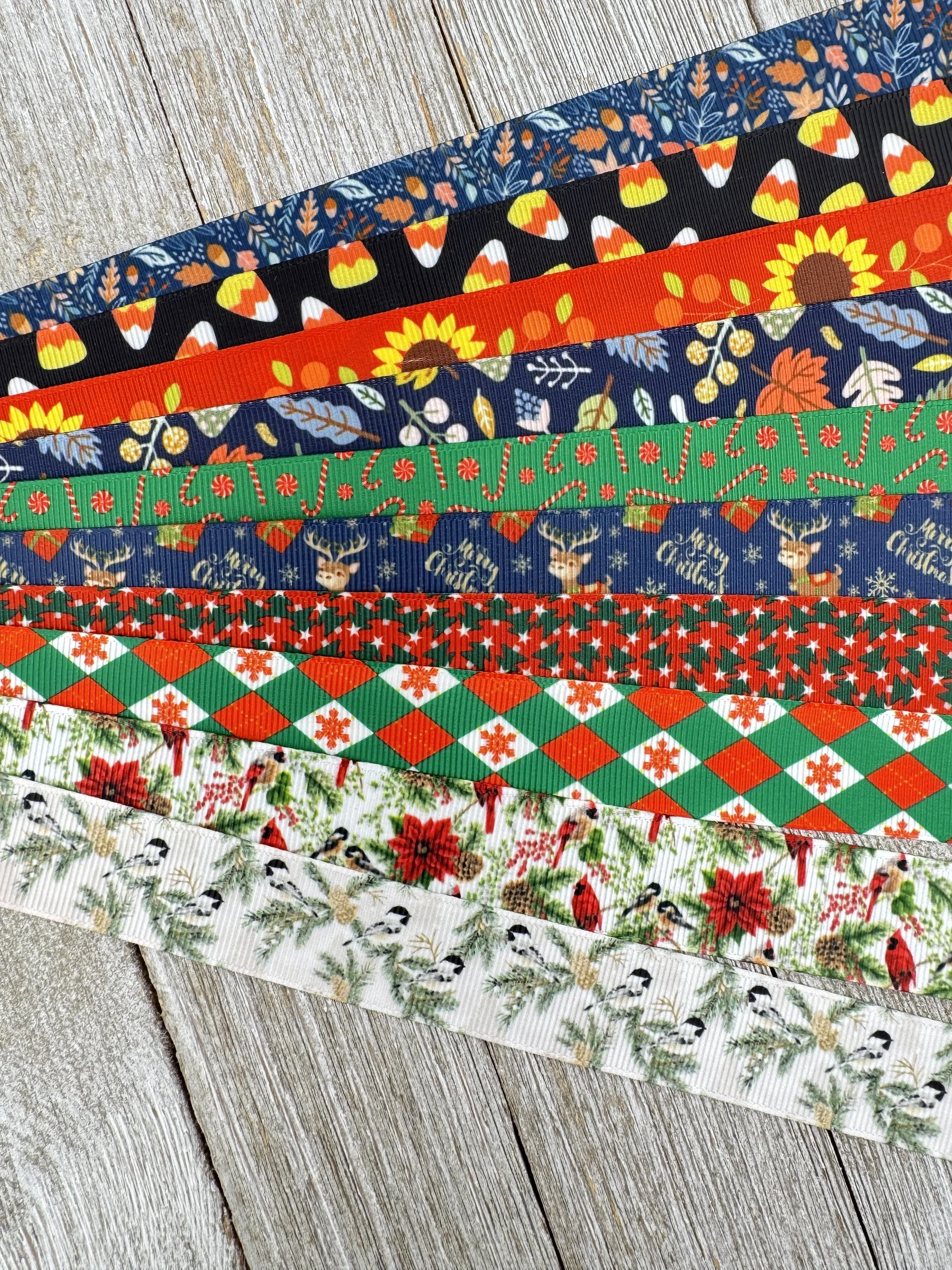 Get Exactly What You See! 10 x 1-Yard Cuts: 7/8" Holiday Fall Winter Mix Assorted Grosgrain Christmas Ribbon