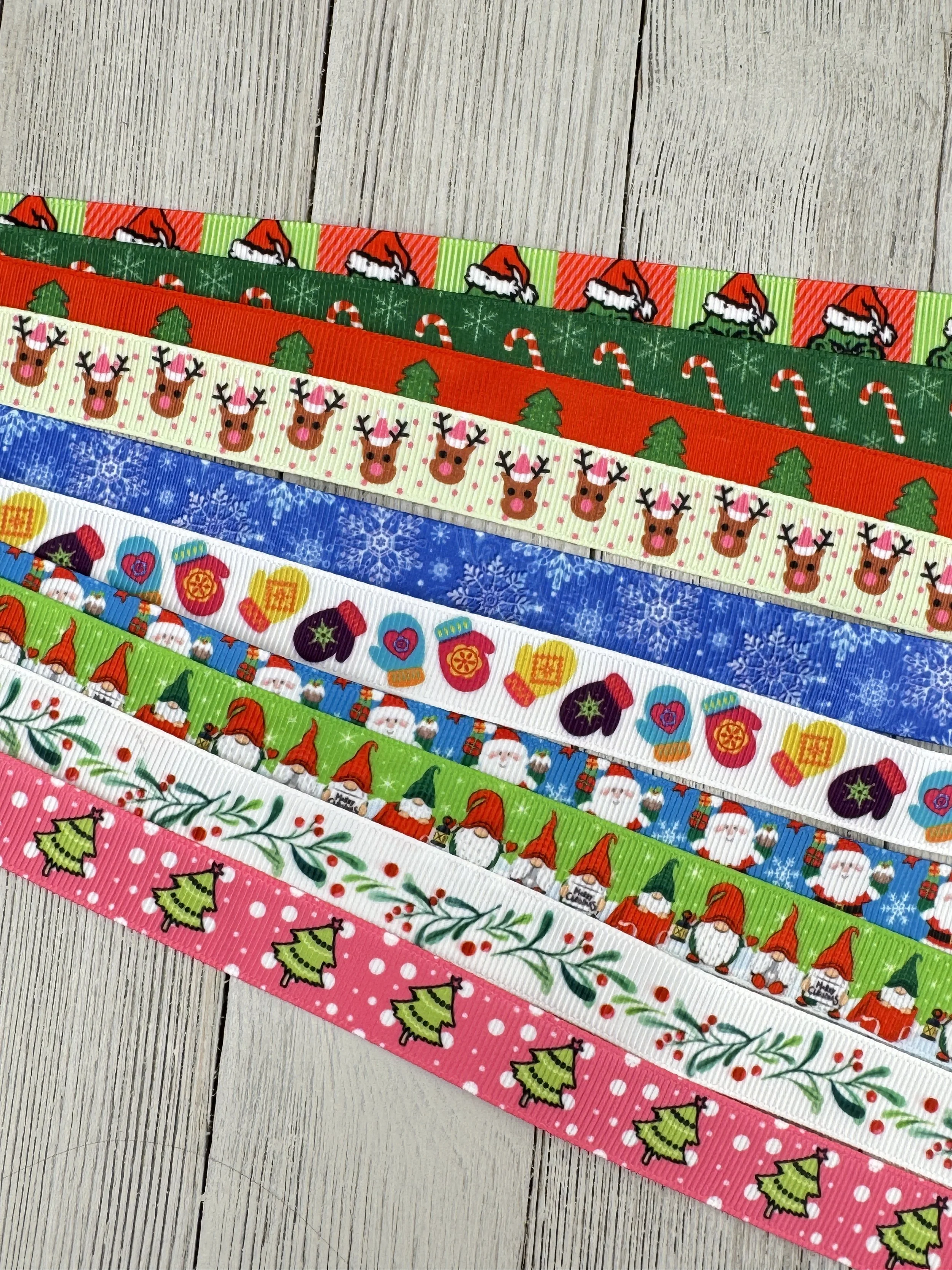 Get Exactly What You See! 10 x 1-Yard Cuts Printed Grosgrain Ribbon: 5/8" Holiday Mix Christmas Winter Assorted Ribbon Bundle, Gift Wrap