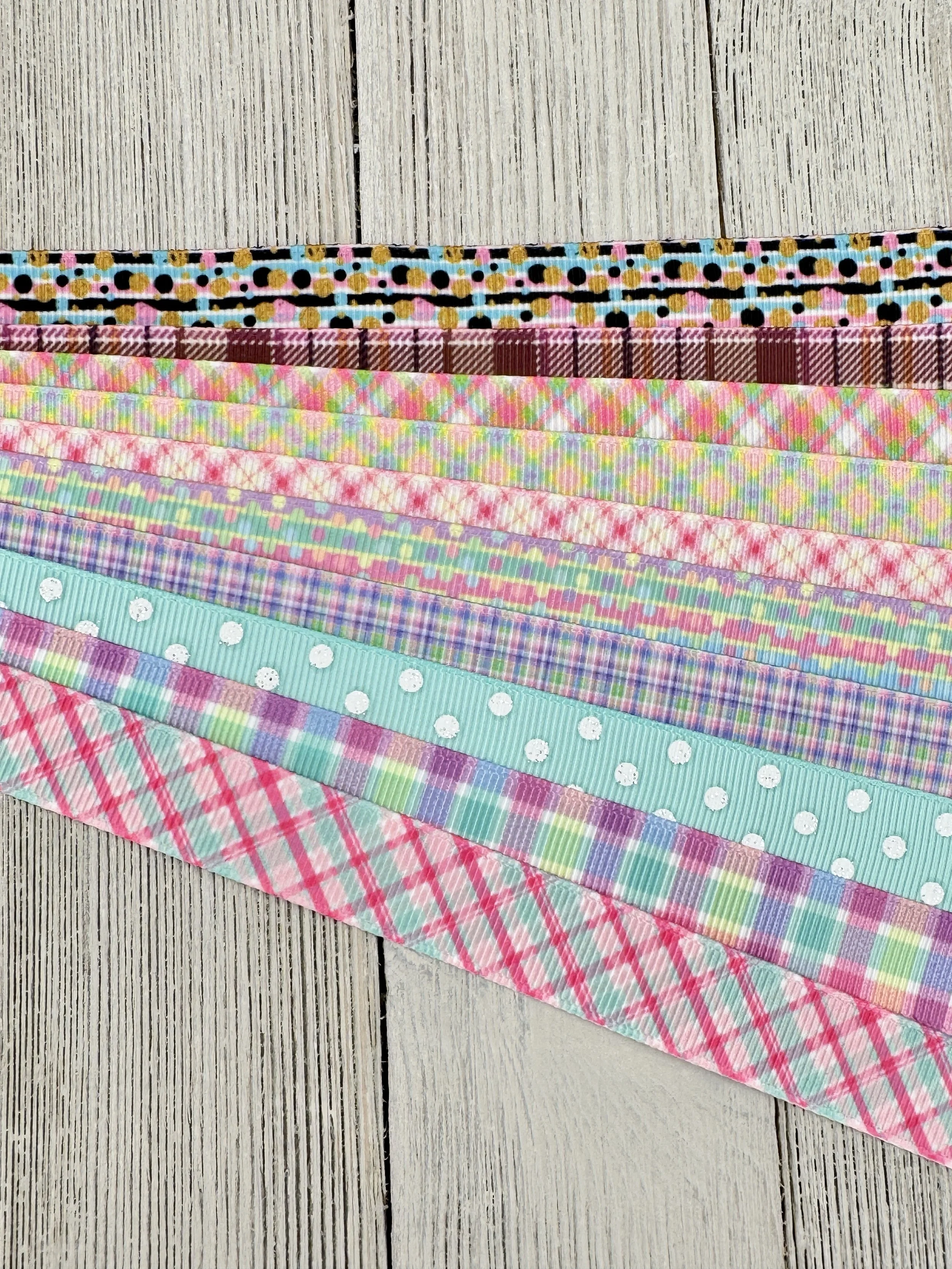 Get Exactly What You See! 10 - 1-Yard Cuts of 5/8" Stripes Dots Plaids Assorted Grosgrain Ribbon Decor Party Bow Wrap - Kids Crafts - Tag